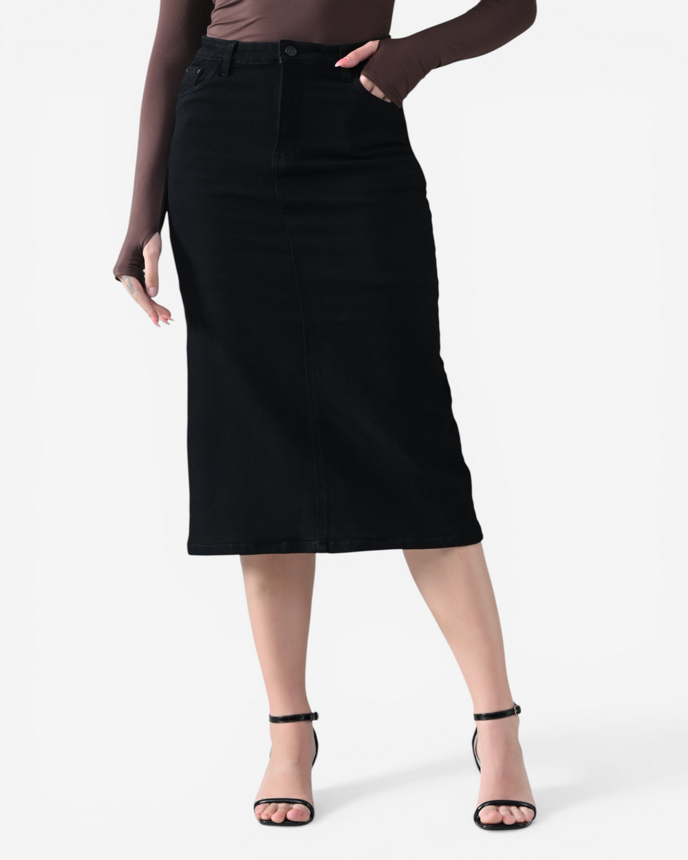 Mid Length Denim Skirt