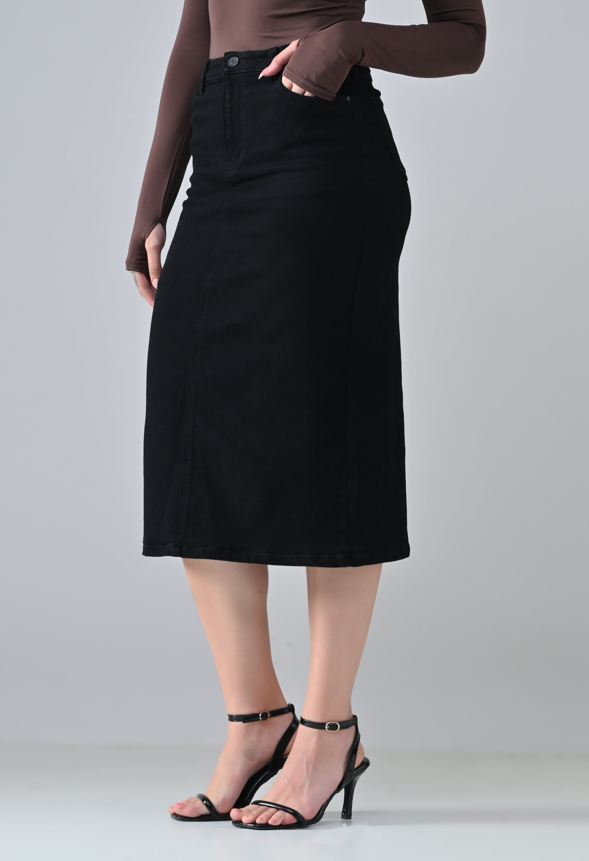 Mid Length Denim Skirt