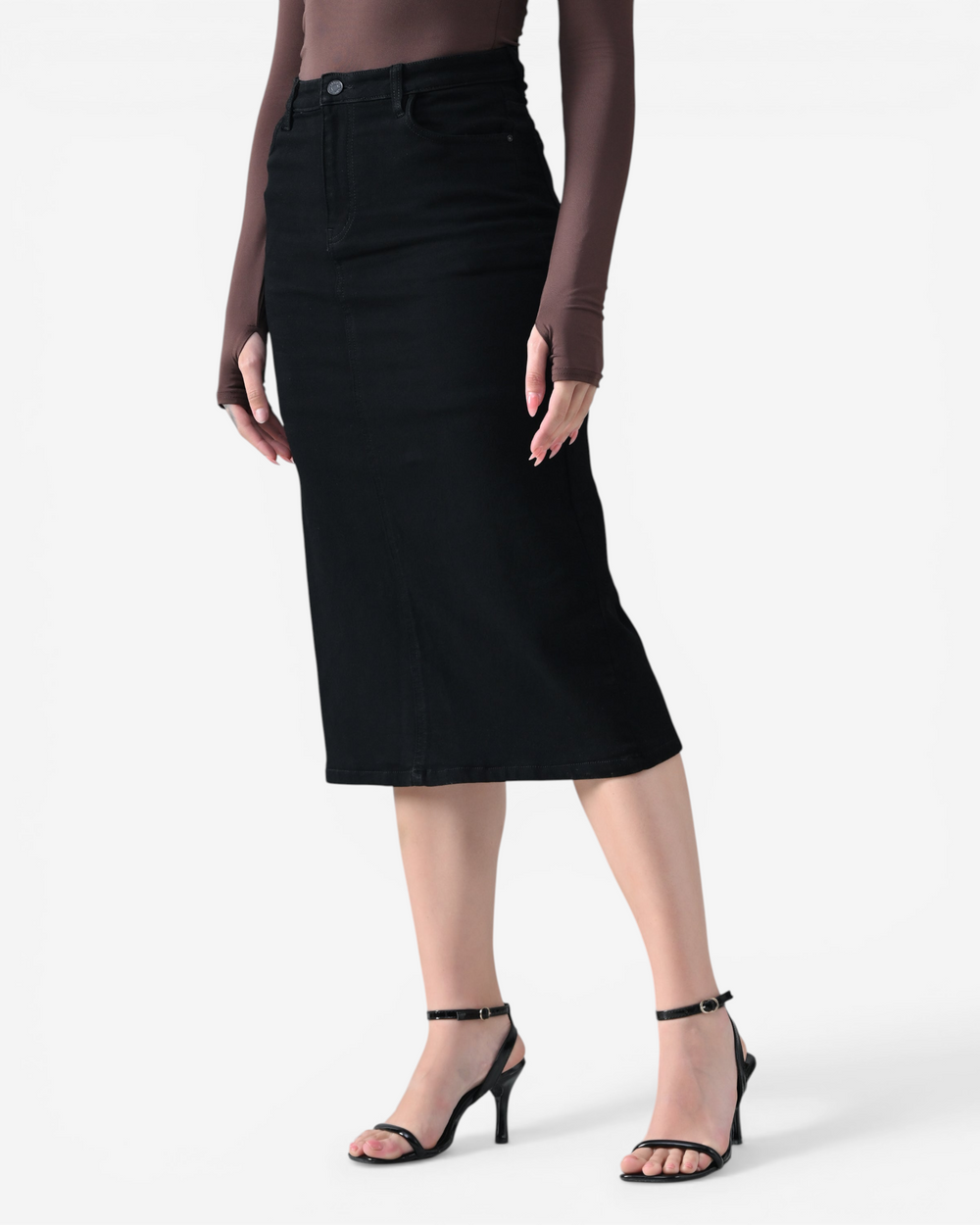 Mid Length Denim Skirt