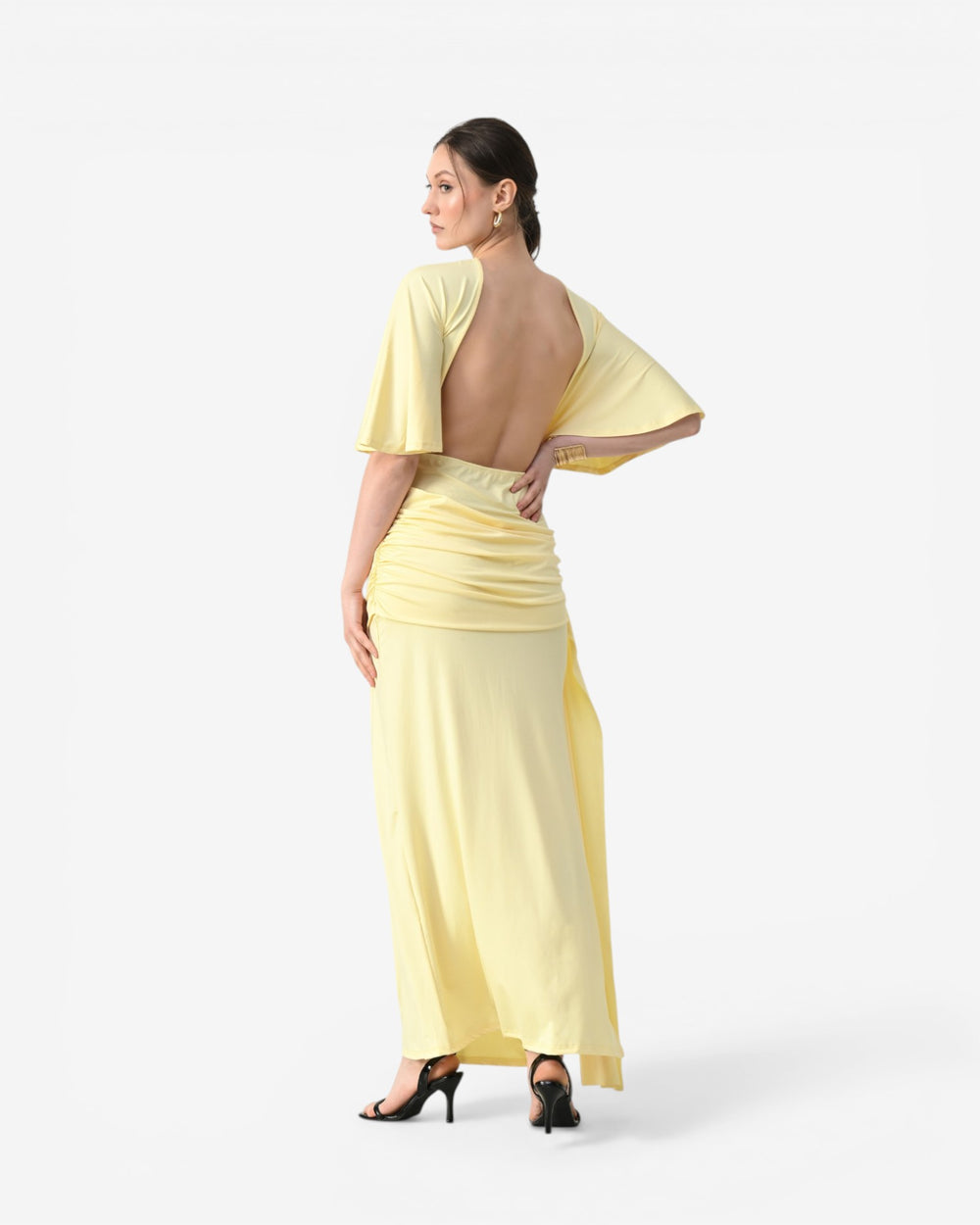 Open-Back Ruched Maxi Dress