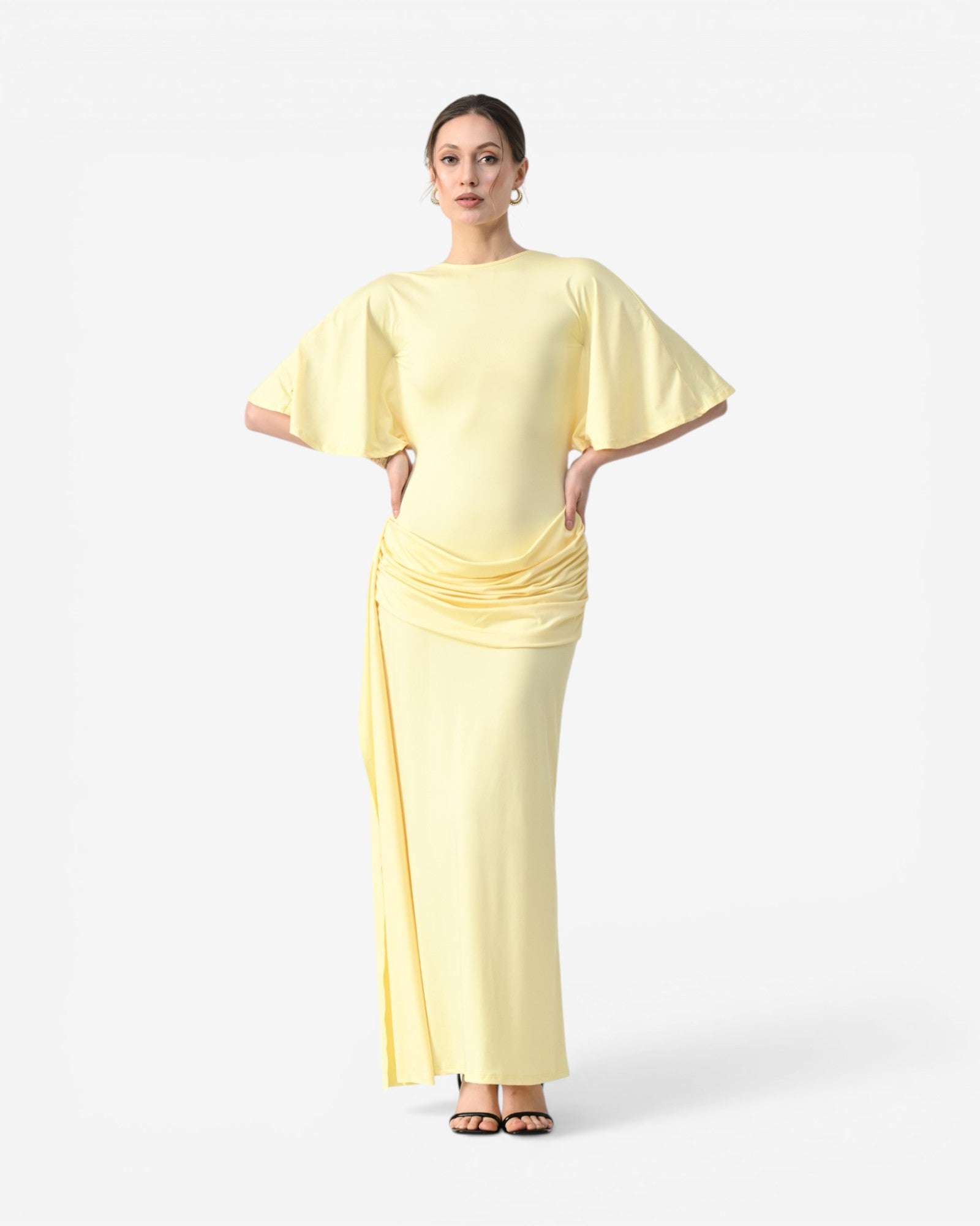 Open-Back Ruched Maxi Dress