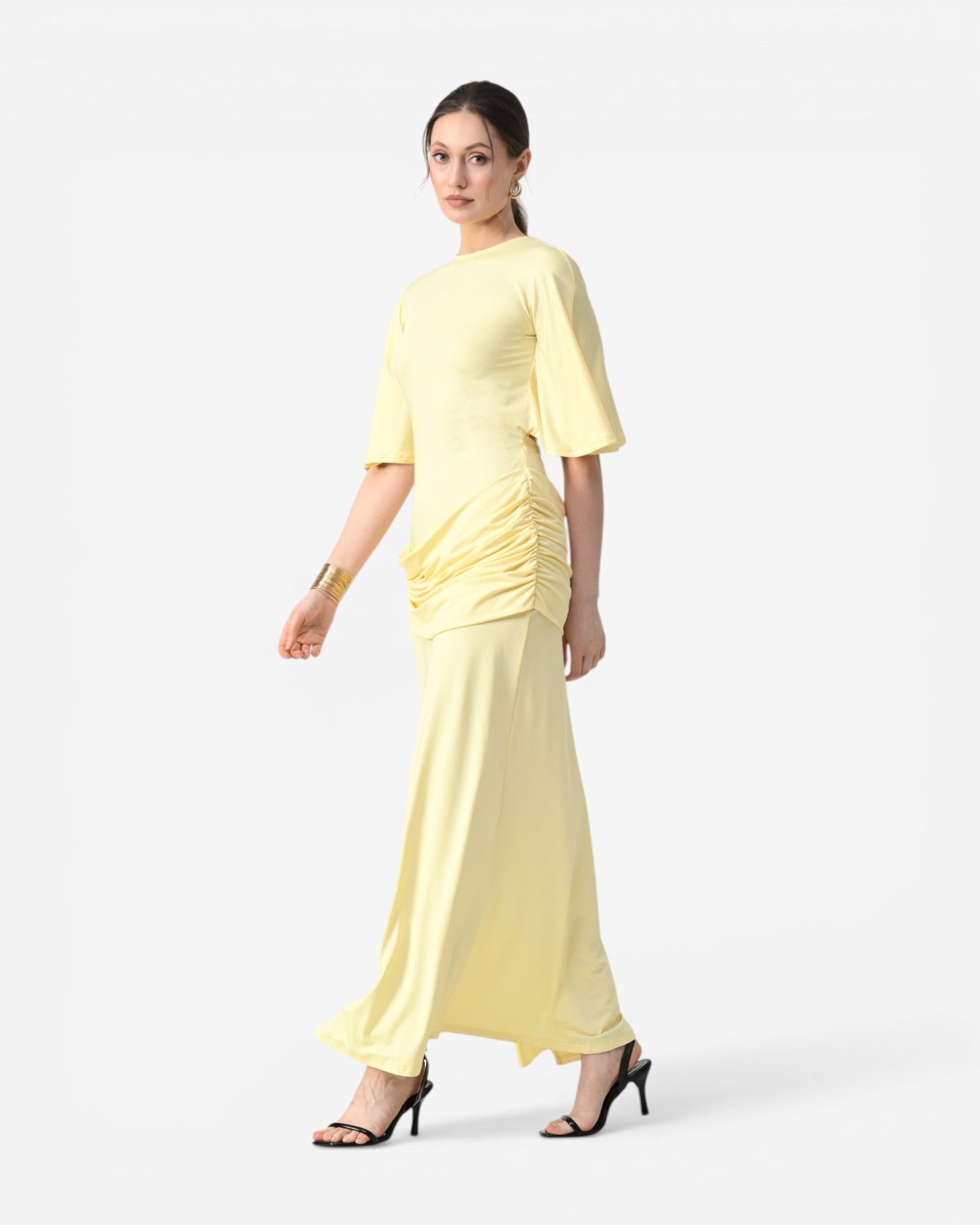Open-Back Ruched Maxi Dress