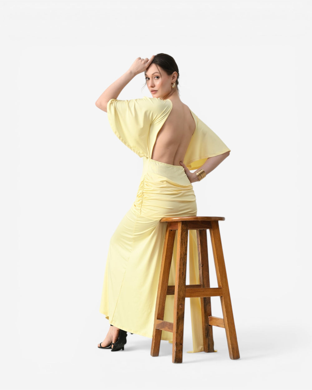 Open-Back Ruched Maxi Dress