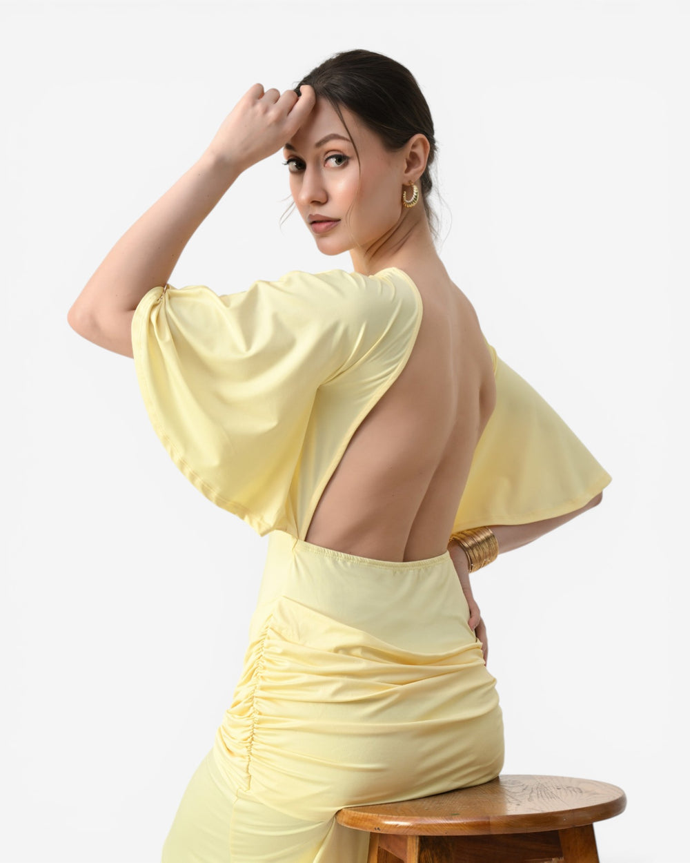 Open-Back Ruched Maxi Dress