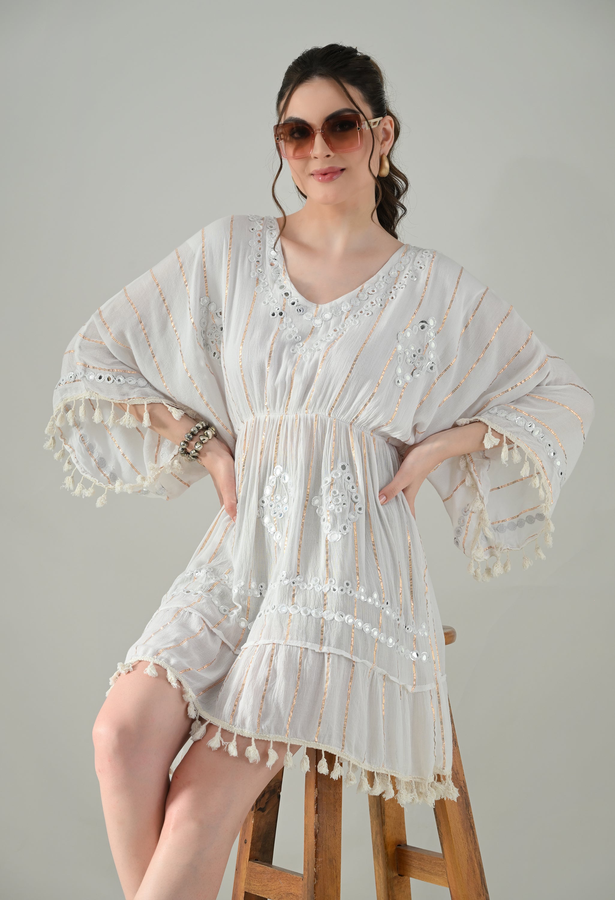 Boho Mirror Embroidery Glow Dress