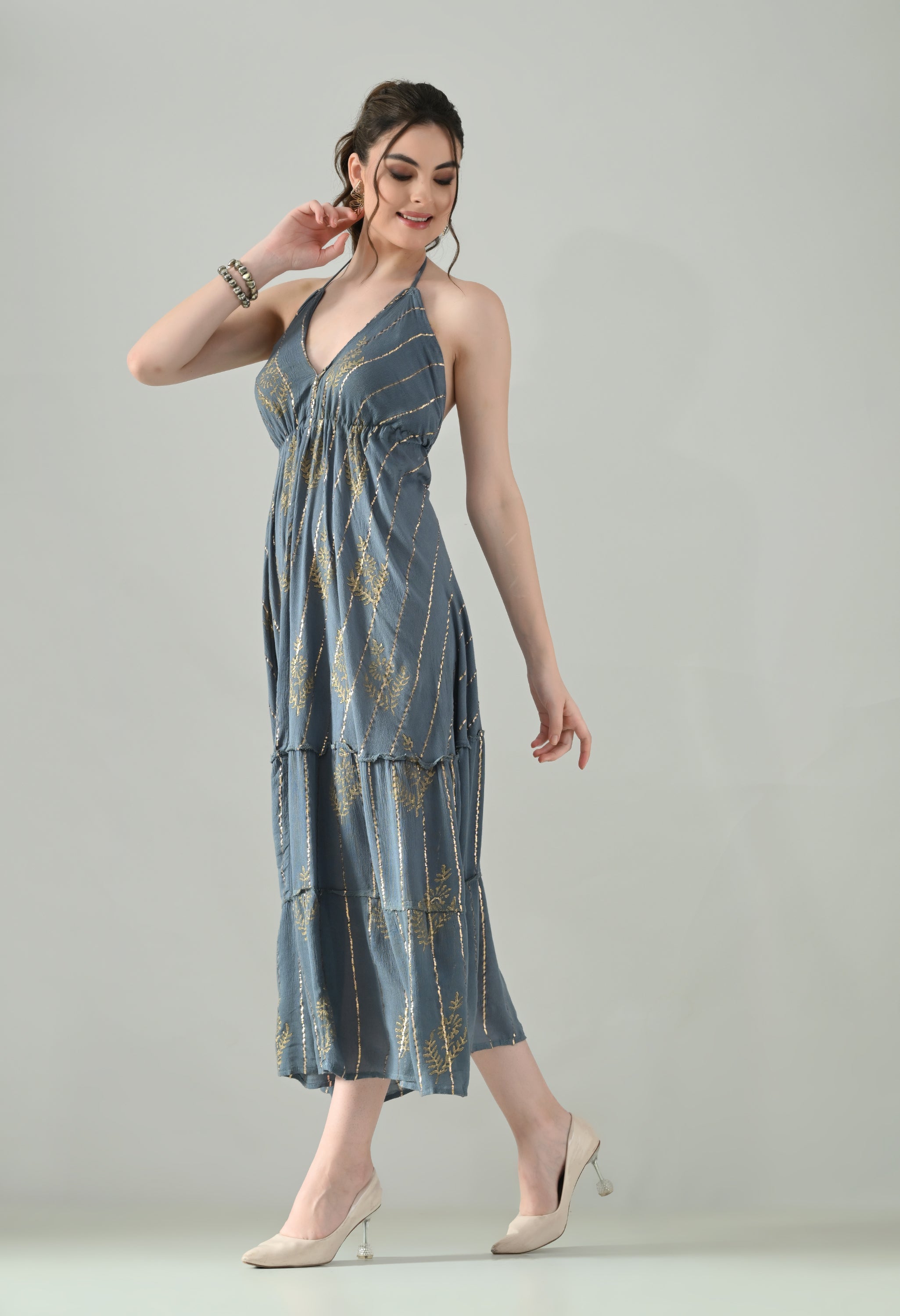 Aurora Foil Print Lurex Dress