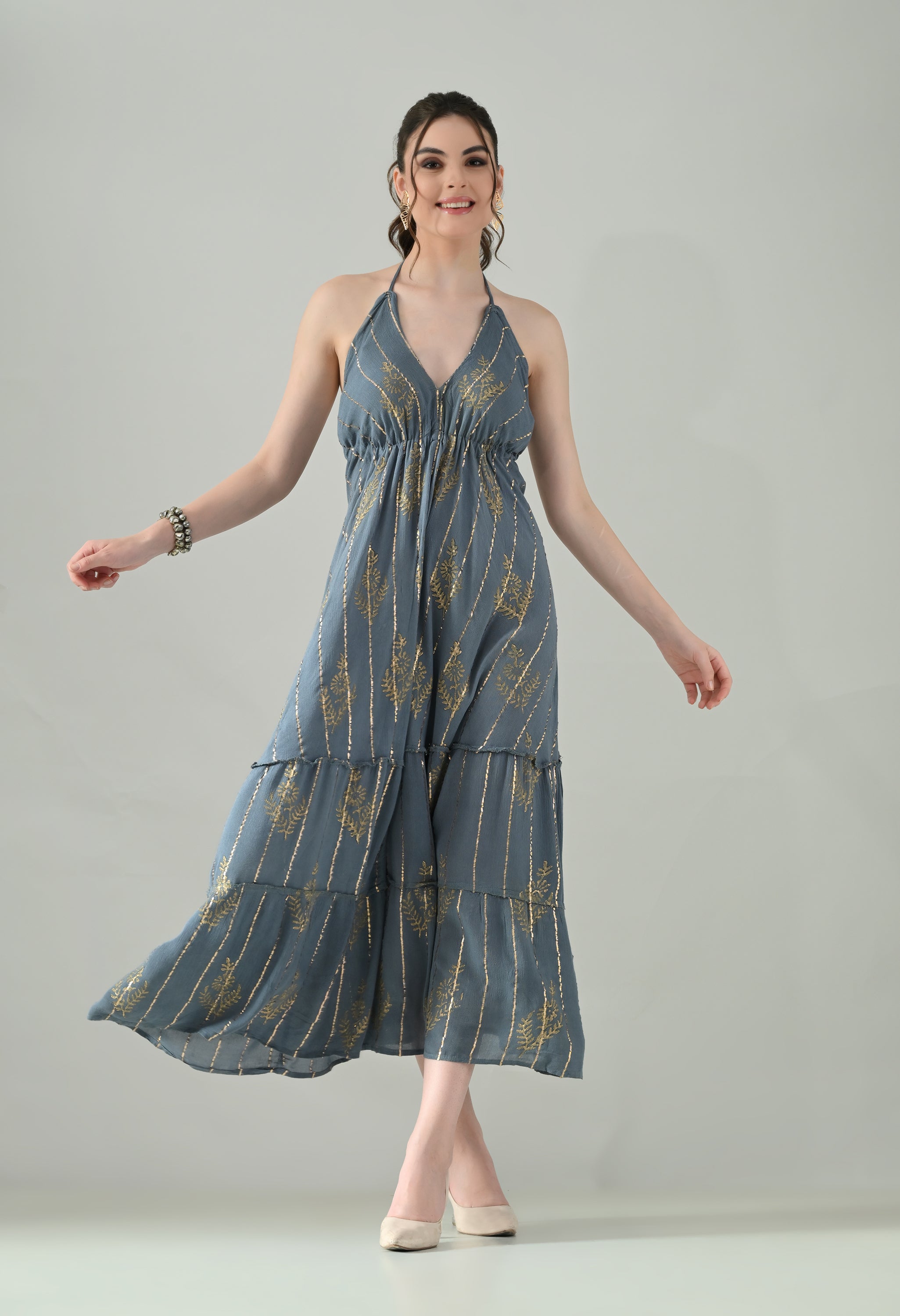 Aurora Foil Print Lurex Dress