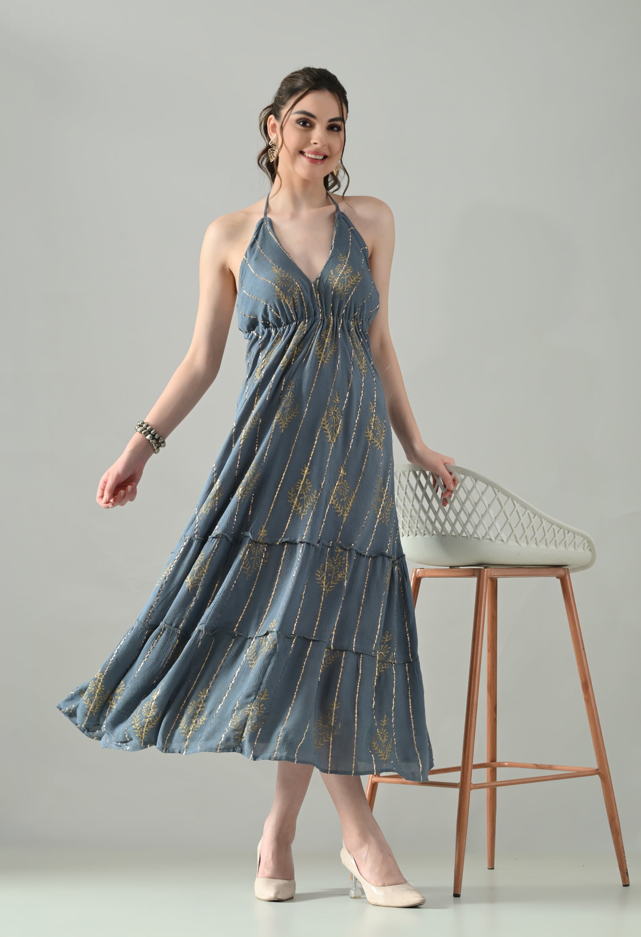 Aurora Foil Print Lurex Dress