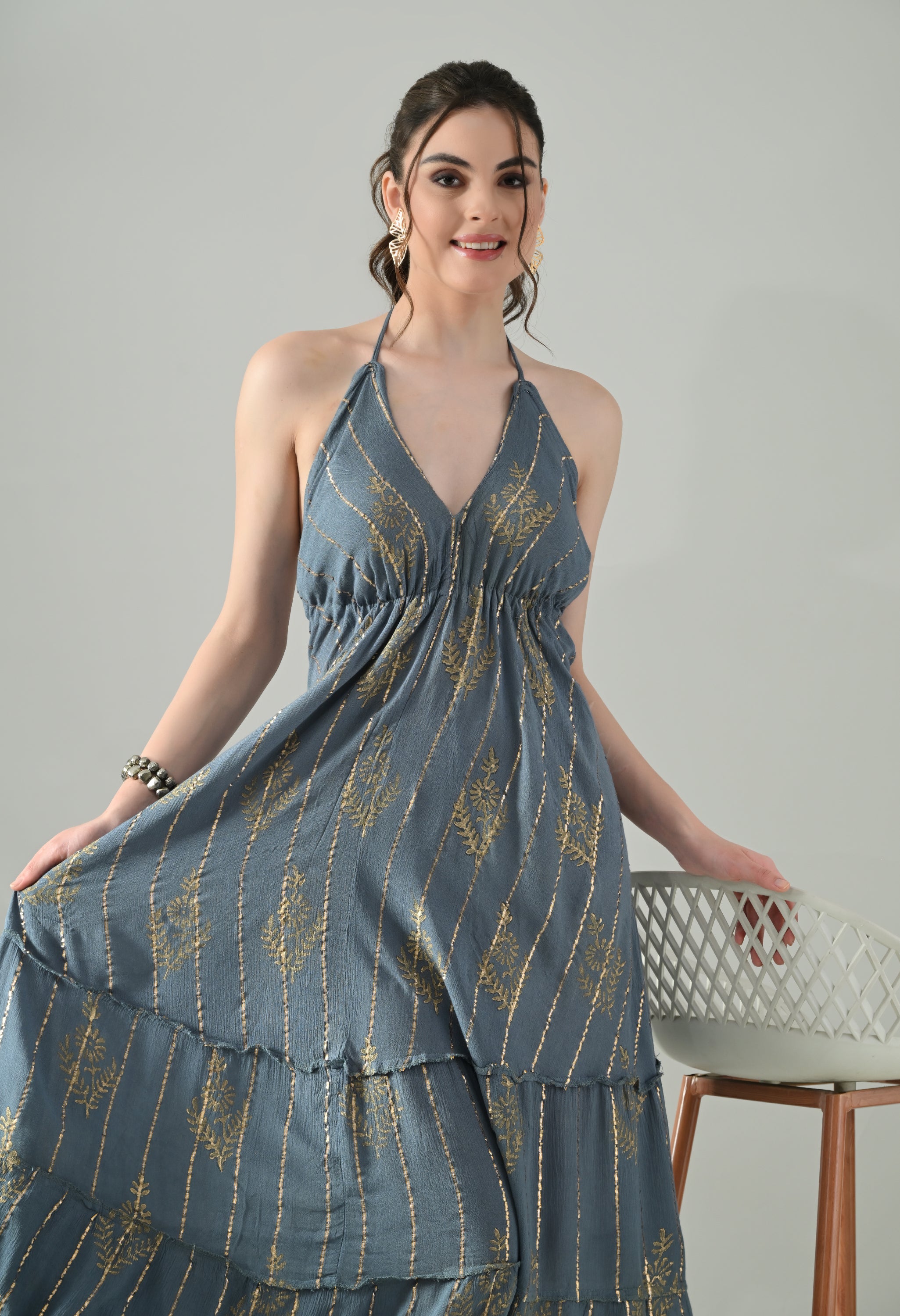 Aurora Foil Print Lurex Dress