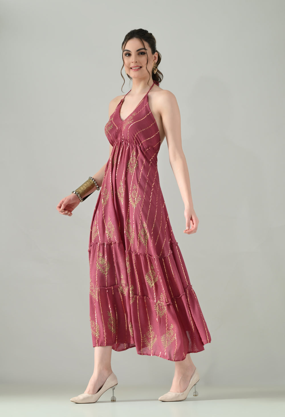 Aurora Foil Print Lurex Dress