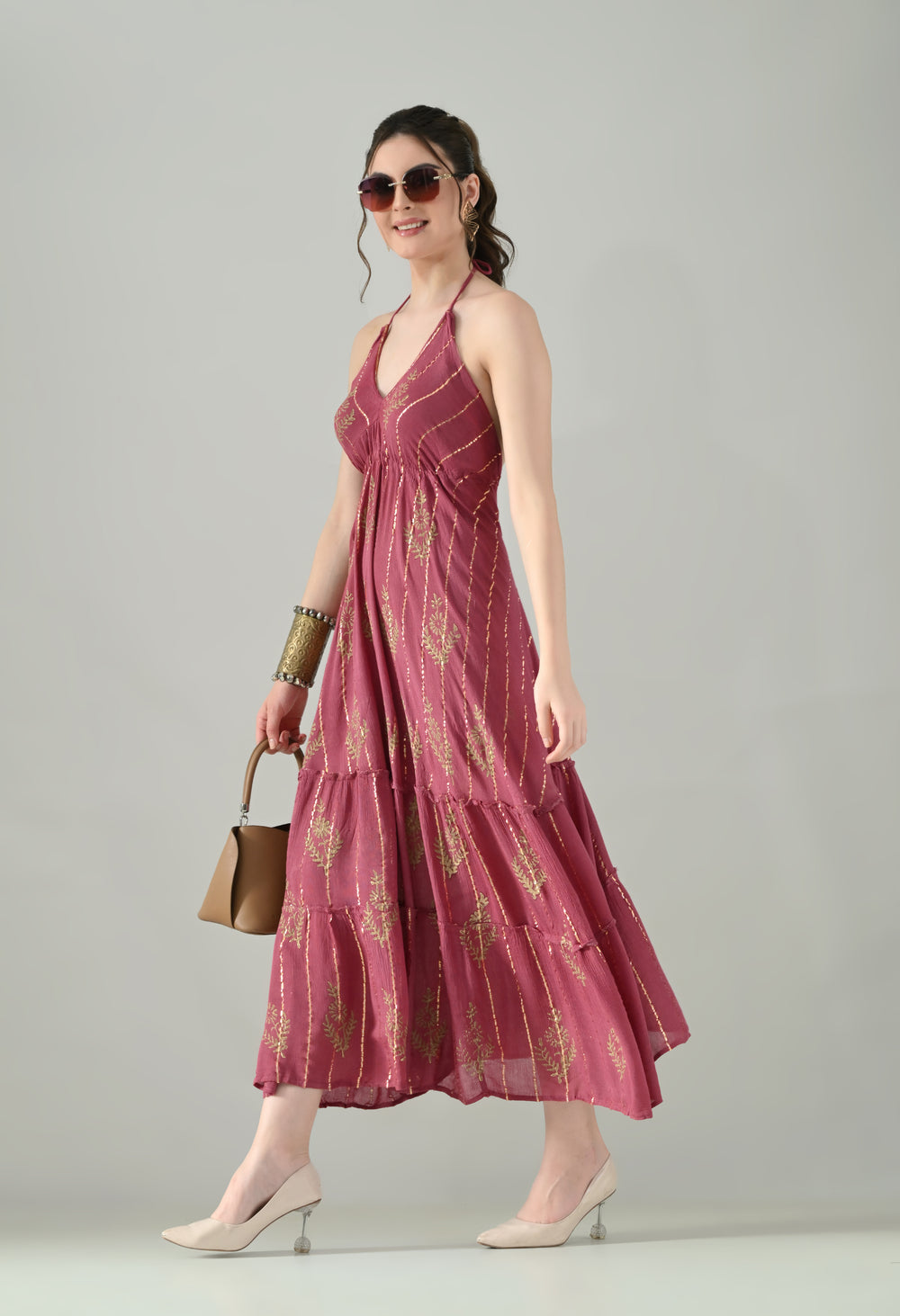 Aurora Foil Print Lurex Dress