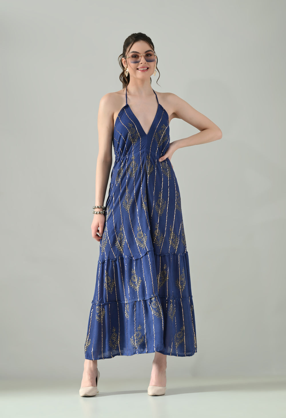 Aurora Foil Print Lurex Dress