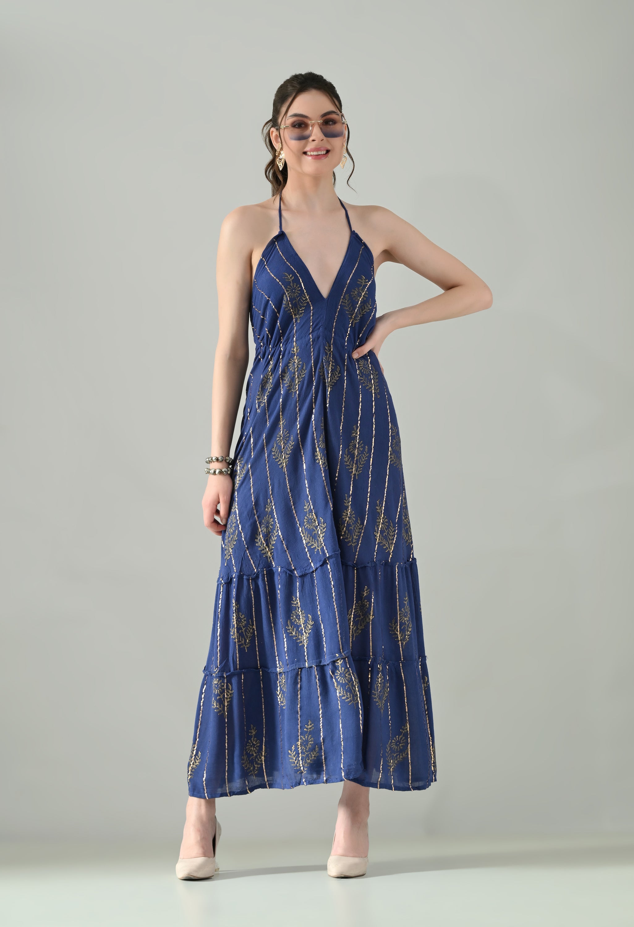 Aurora Foil Print Lurex Dress