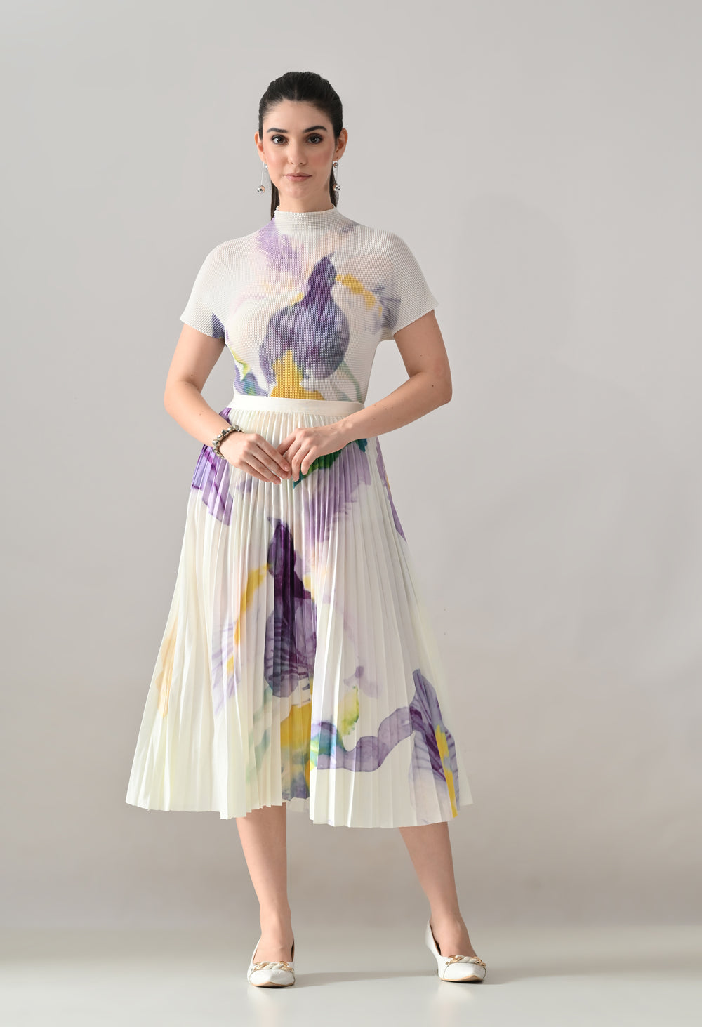 Chromatic Printed Pleated Two Piece Set