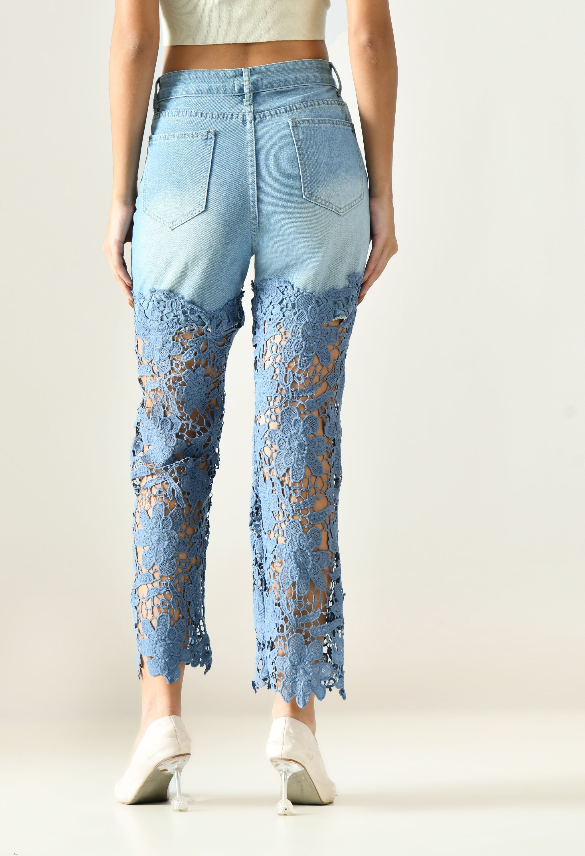 Artistic Lace Denim Jeans