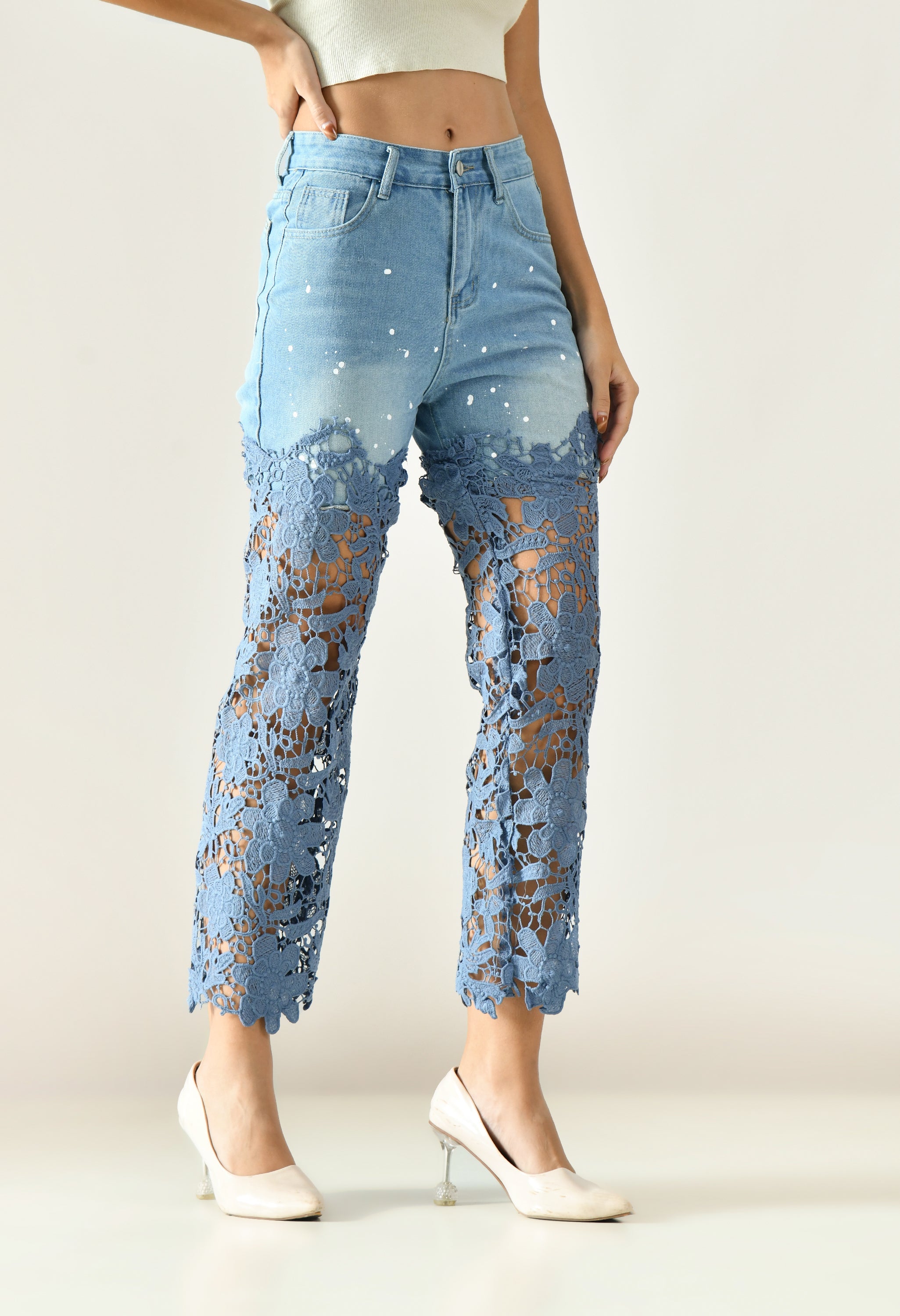 Artistic Lace Denim Jeans
