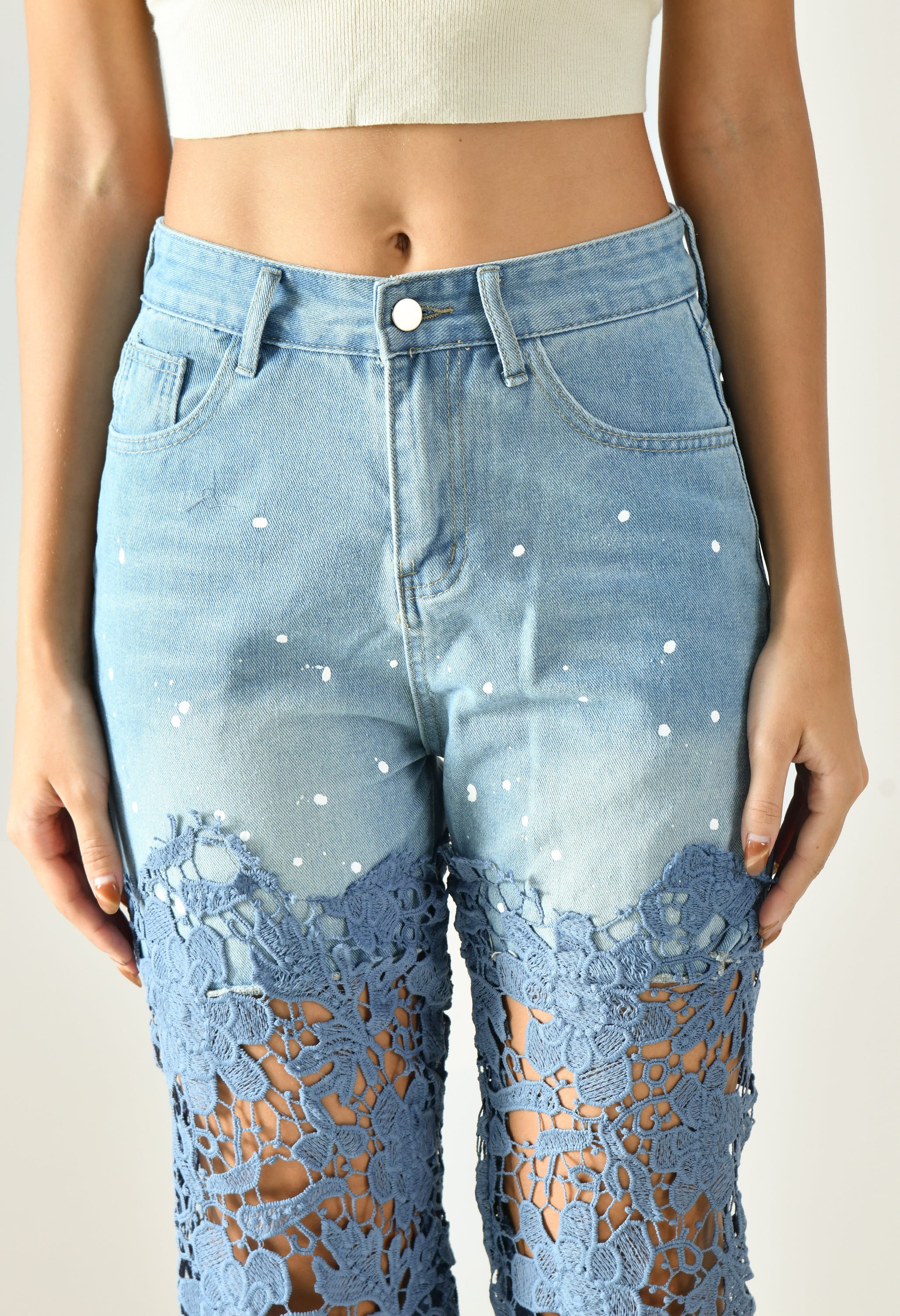 Artistic Lace Denim Jeans