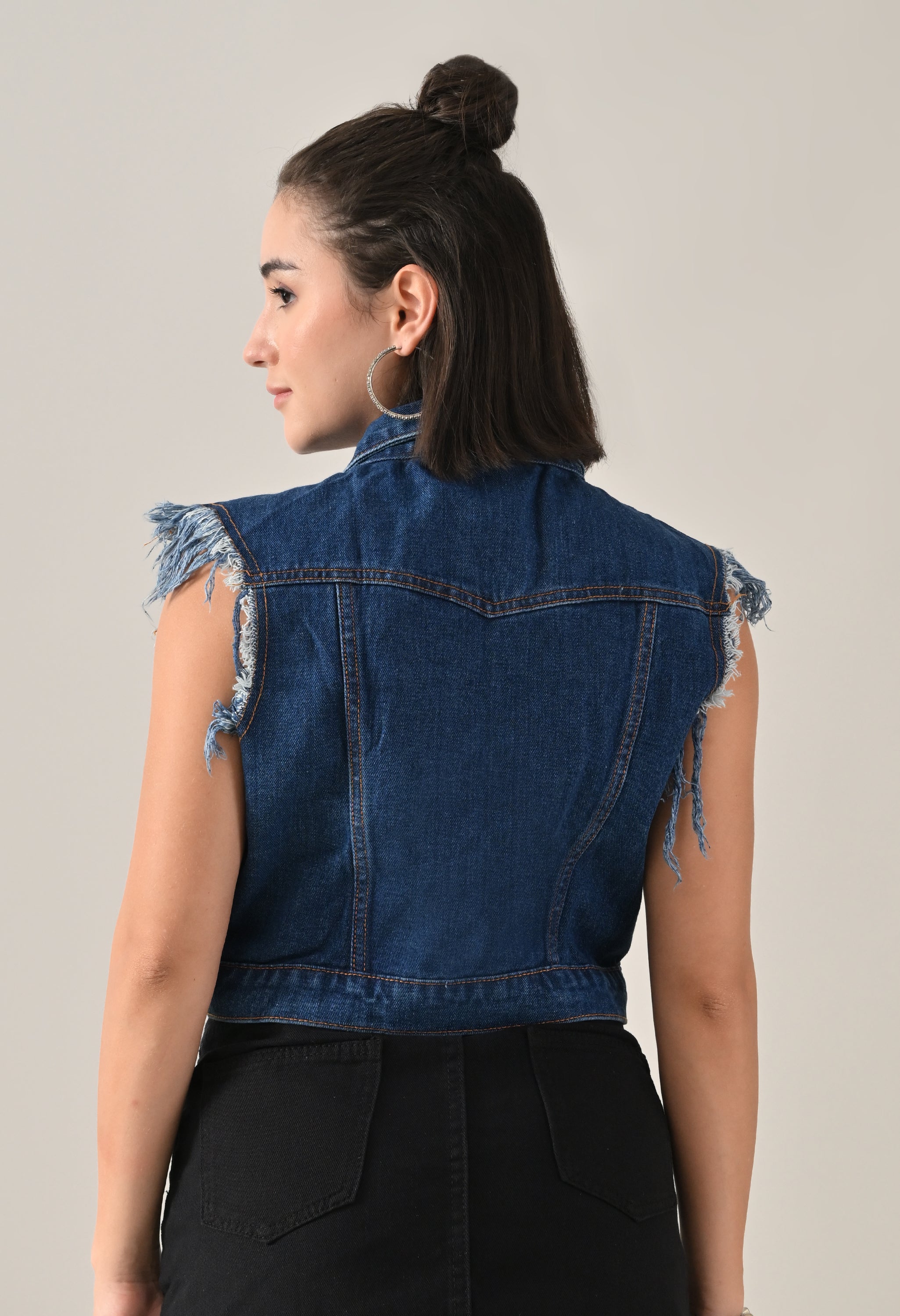 Fray Denim Vest Jacket