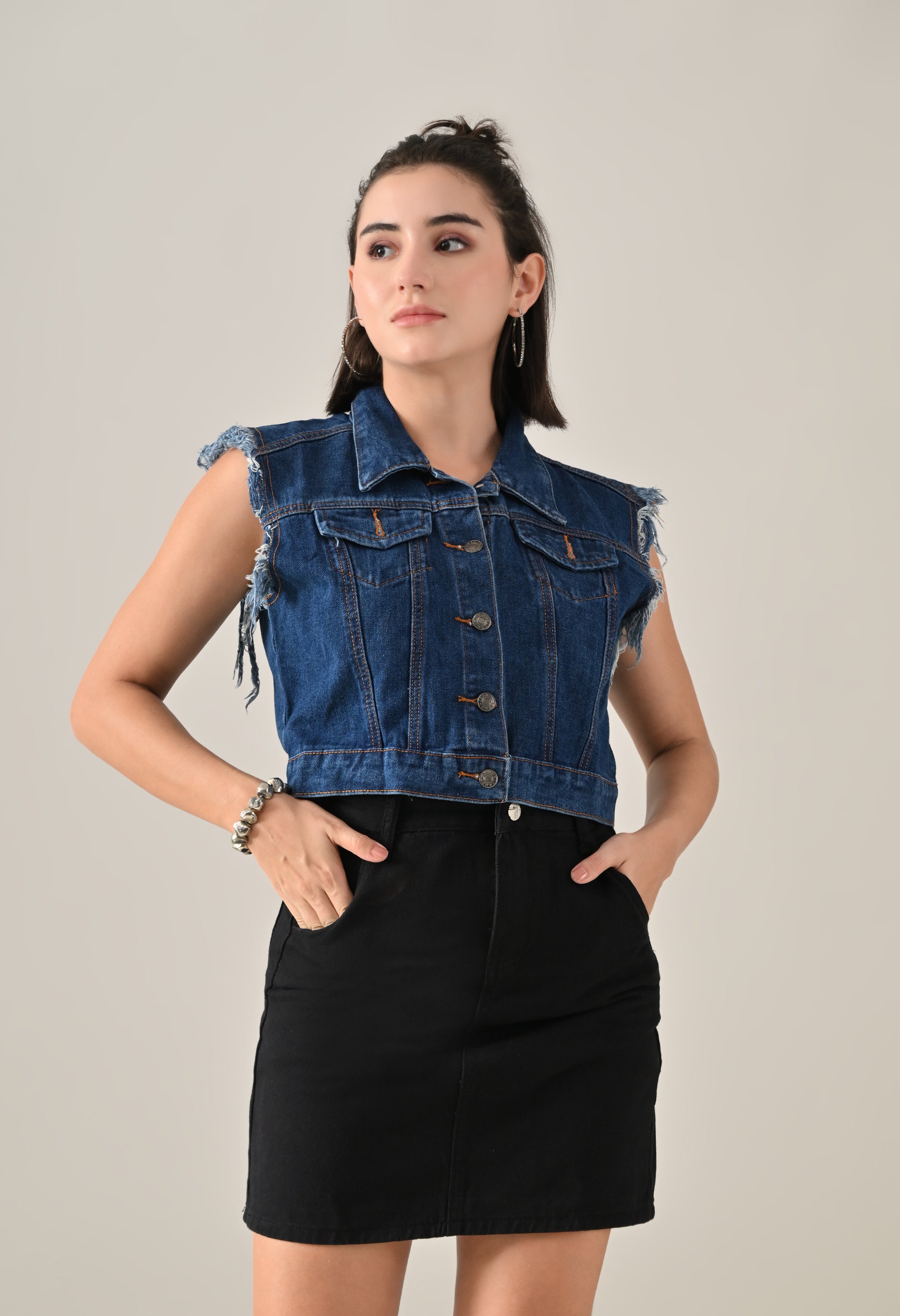 Fray Denim Vest Jacket