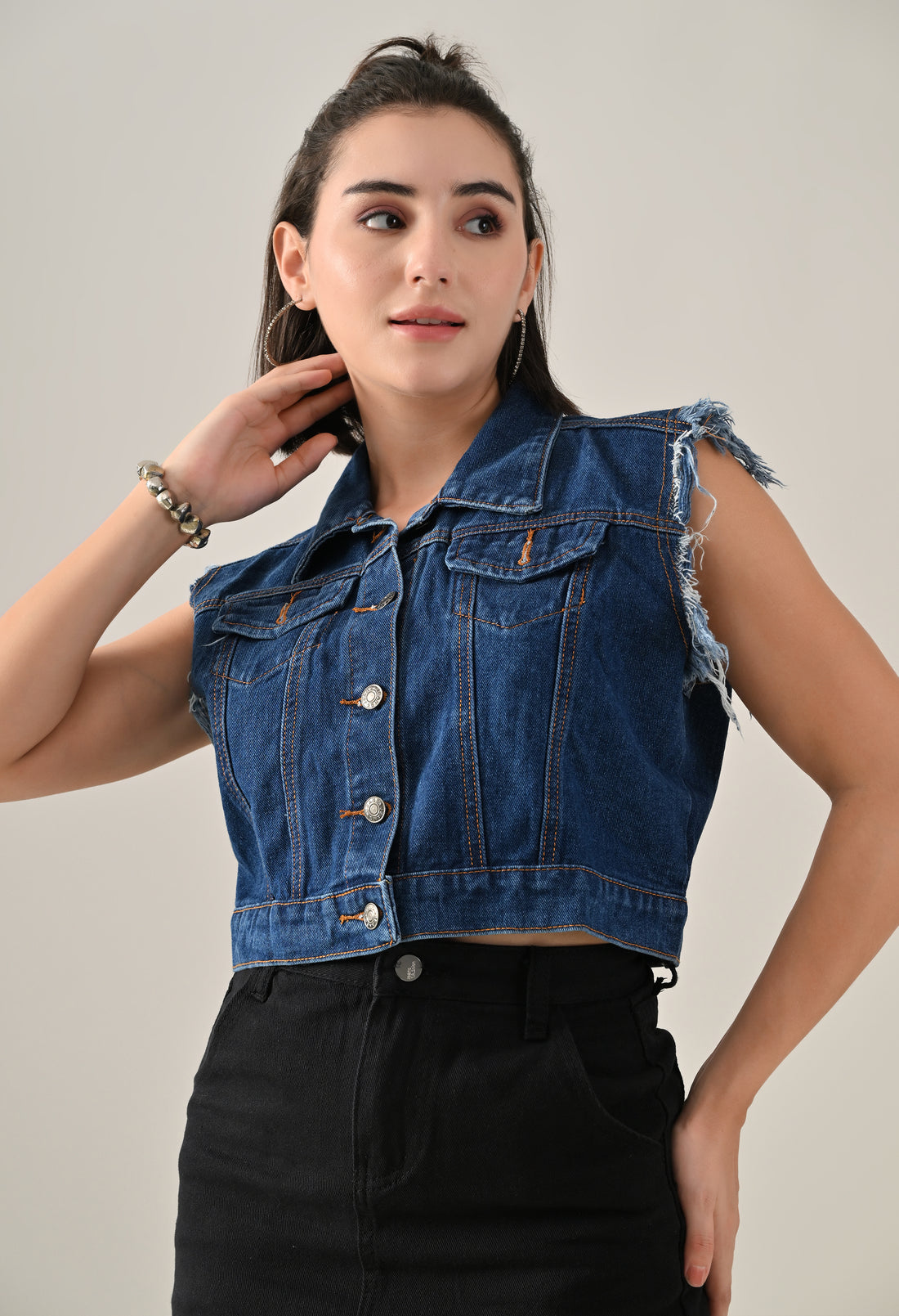 Fray Denim Vest Jacket