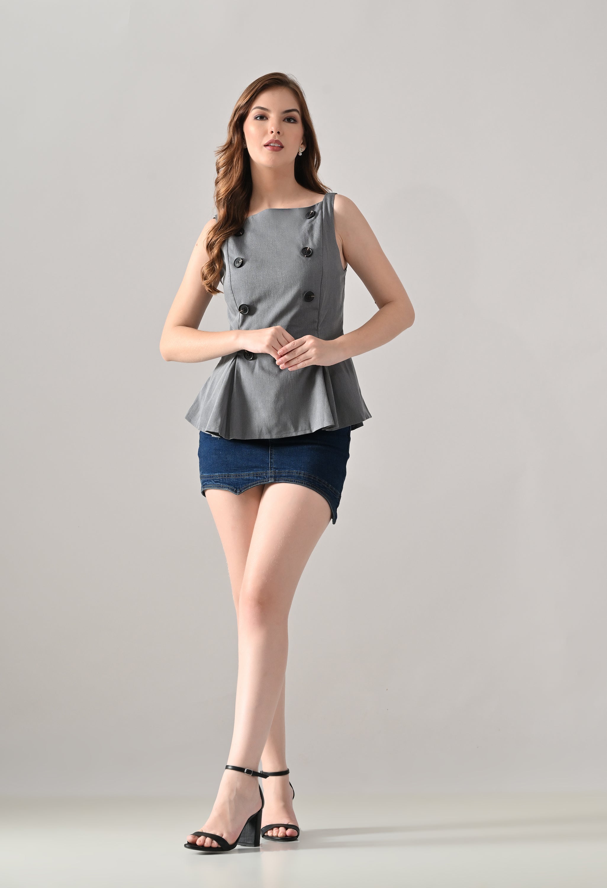 Regal Peplum Button Top