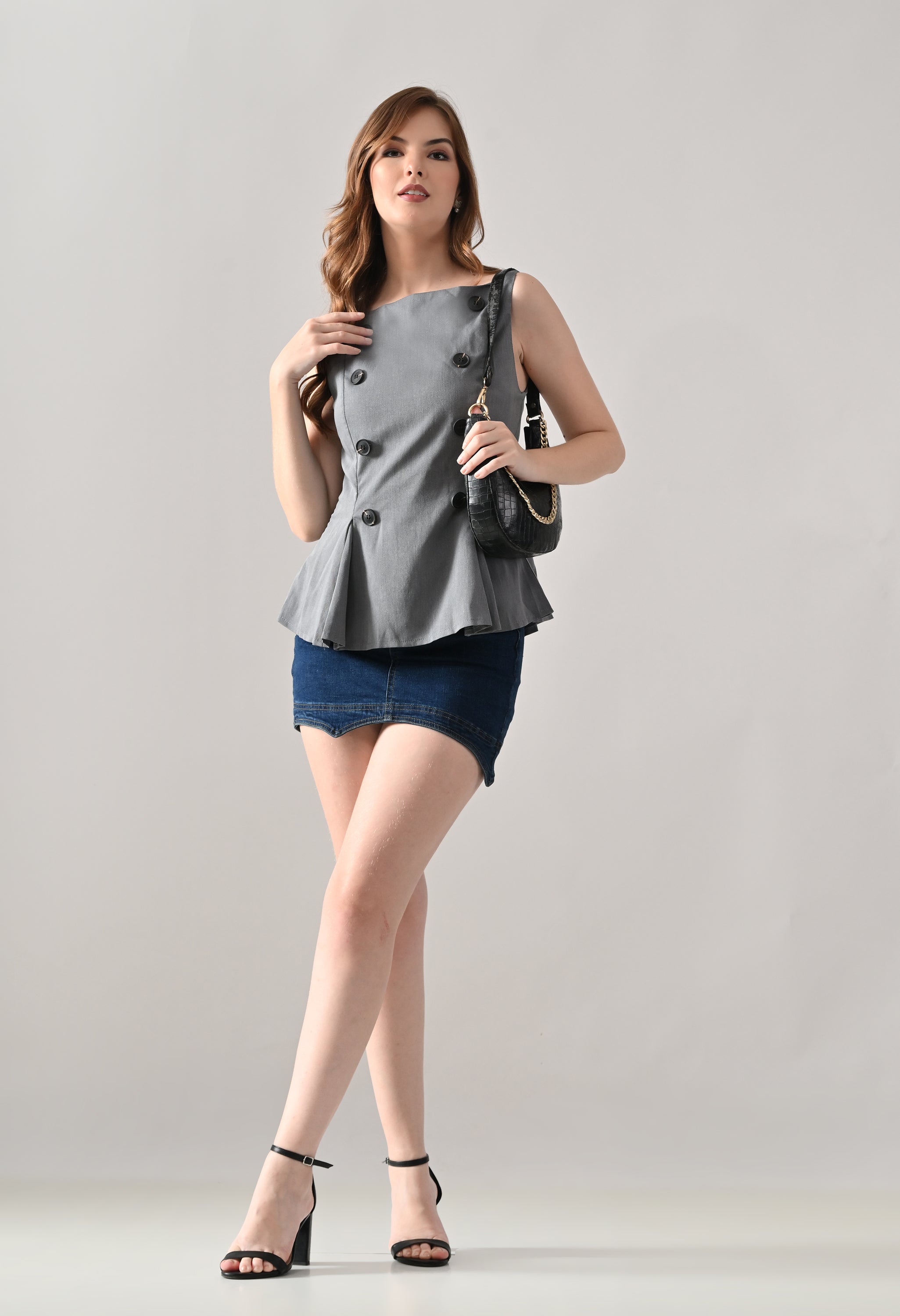 Regal Peplum Button Top