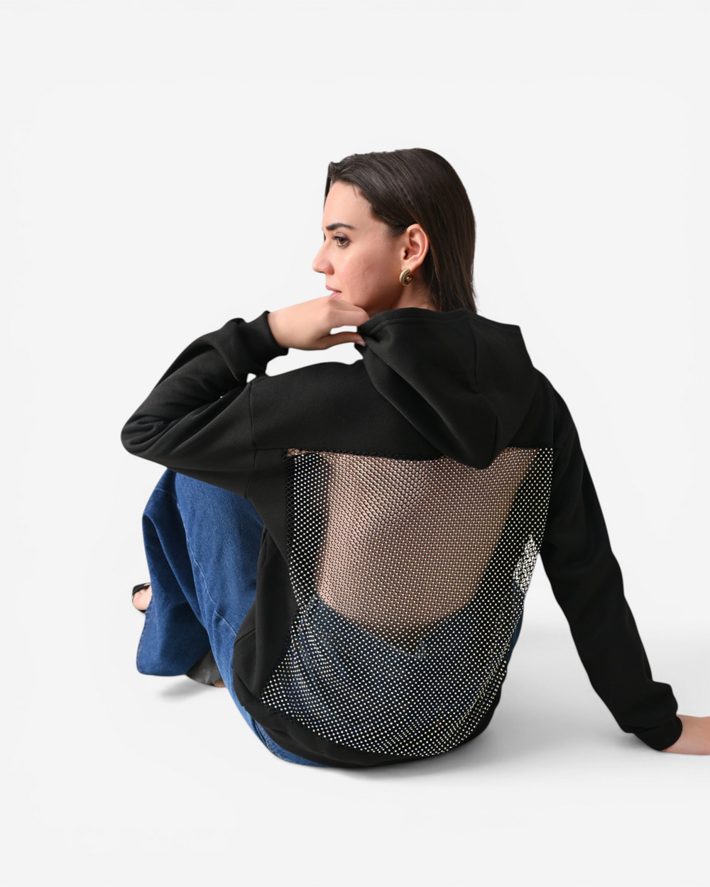 Rhinestone Mesh Back Hoodie