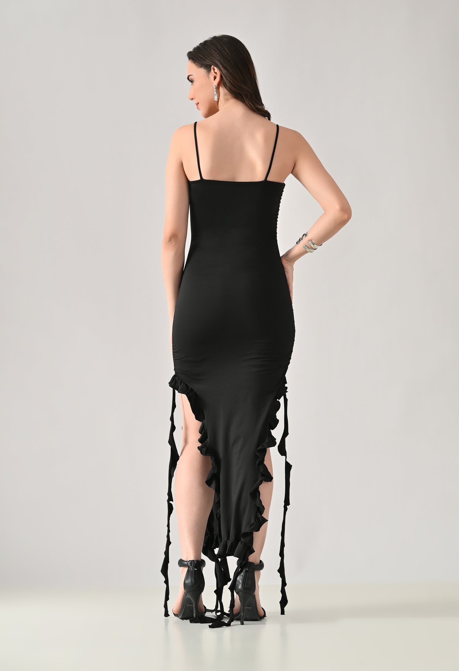 Ruffle Slit Midi Dress