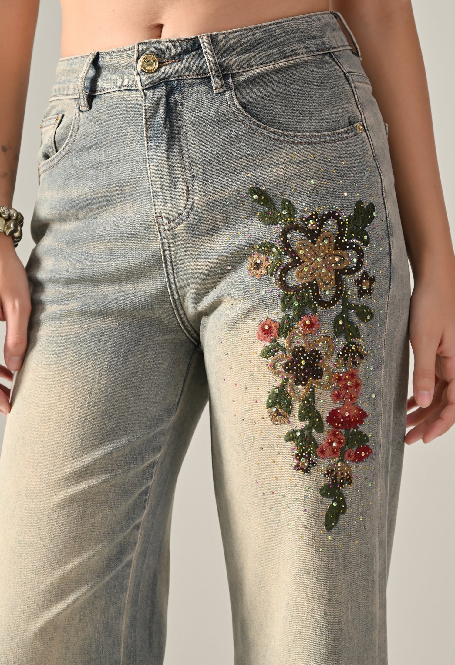 Rhinestone Embroidered Jeans
