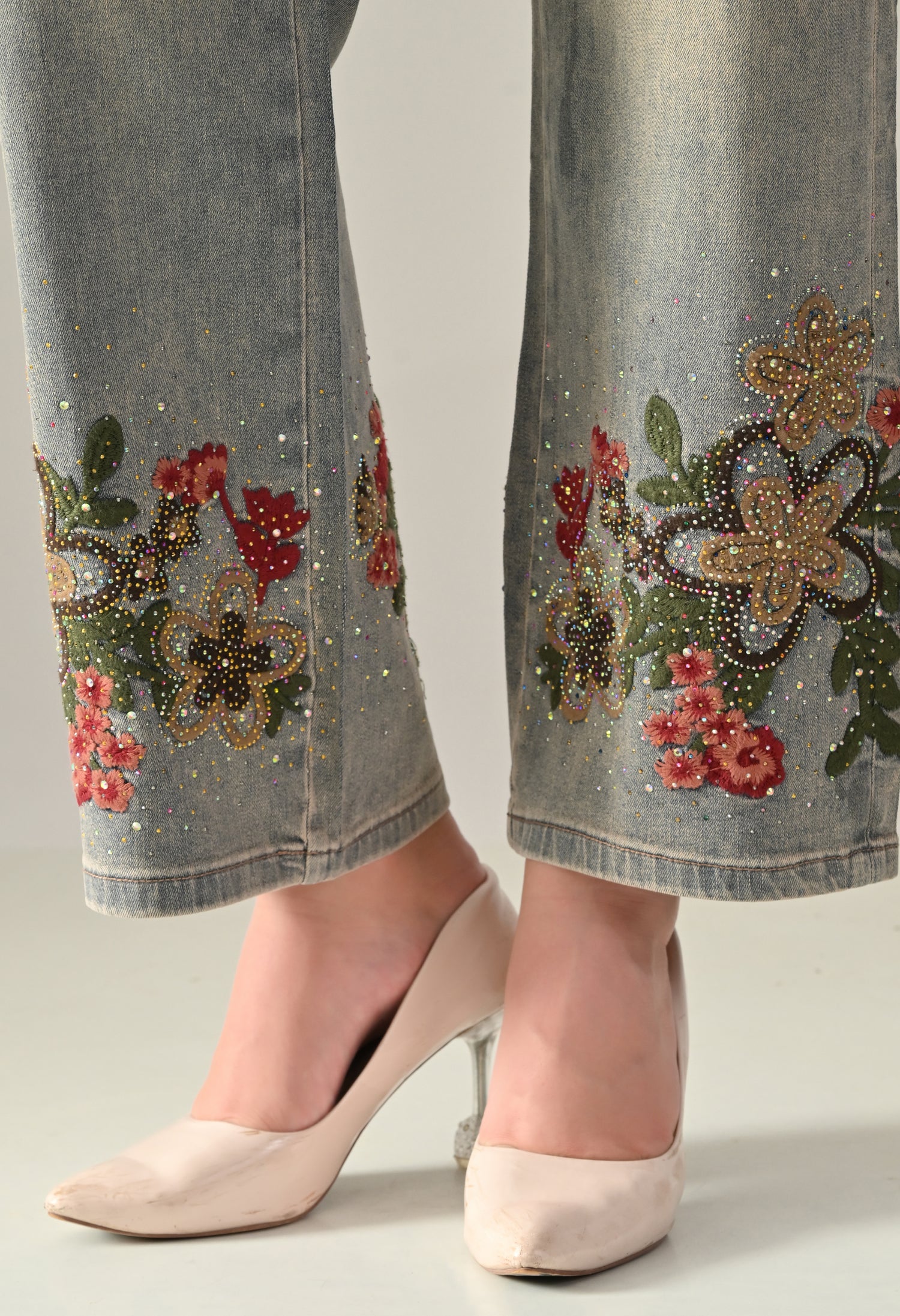 Rhinestone Embroidered Jeans