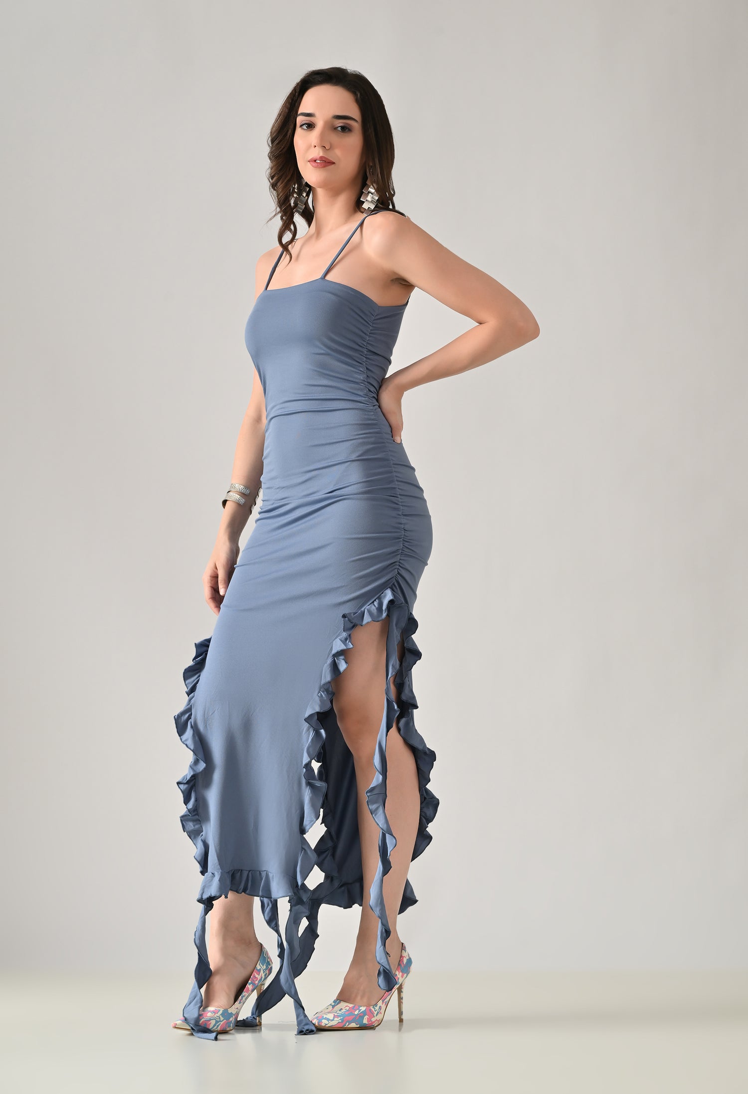 Ruffle Slit Midi Dress