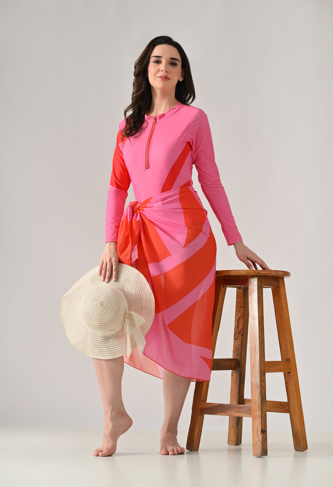 Abstract Print Monokini With Sarong