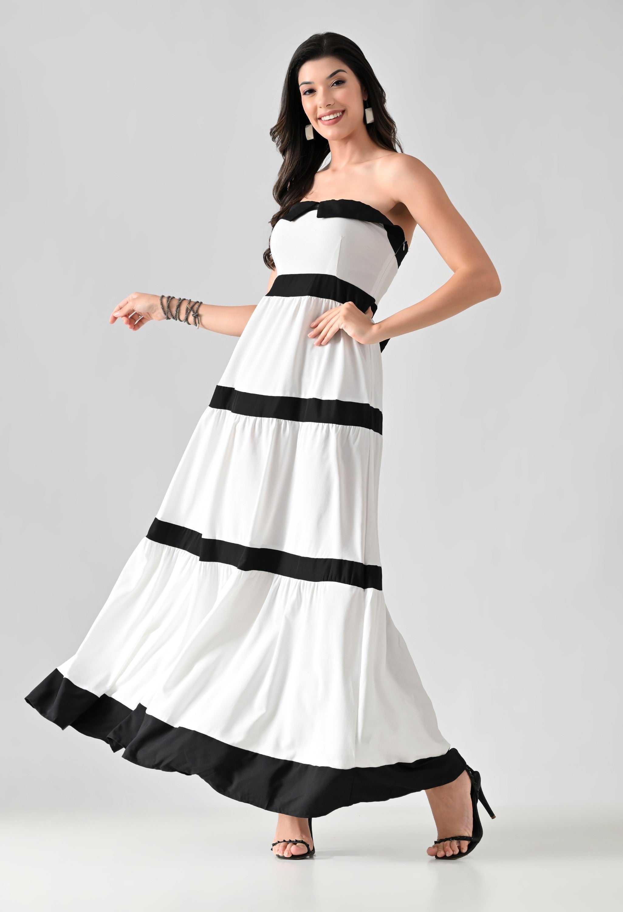 Striped Bowknot Maxi Dress