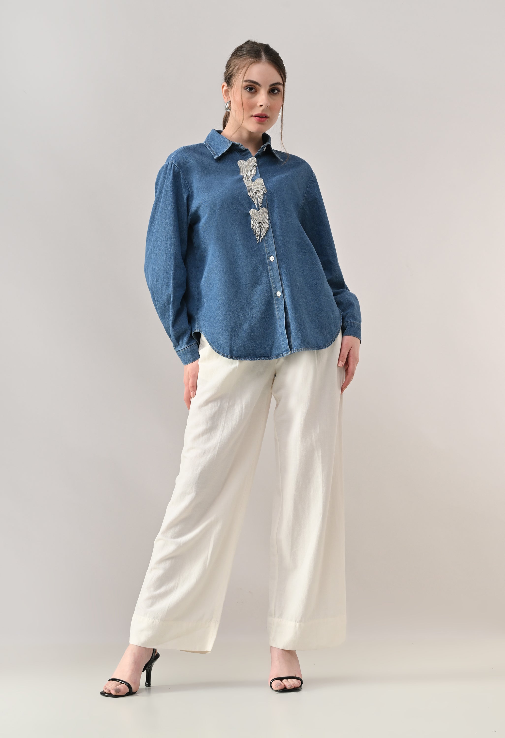 Heart Motif Denim Shirt