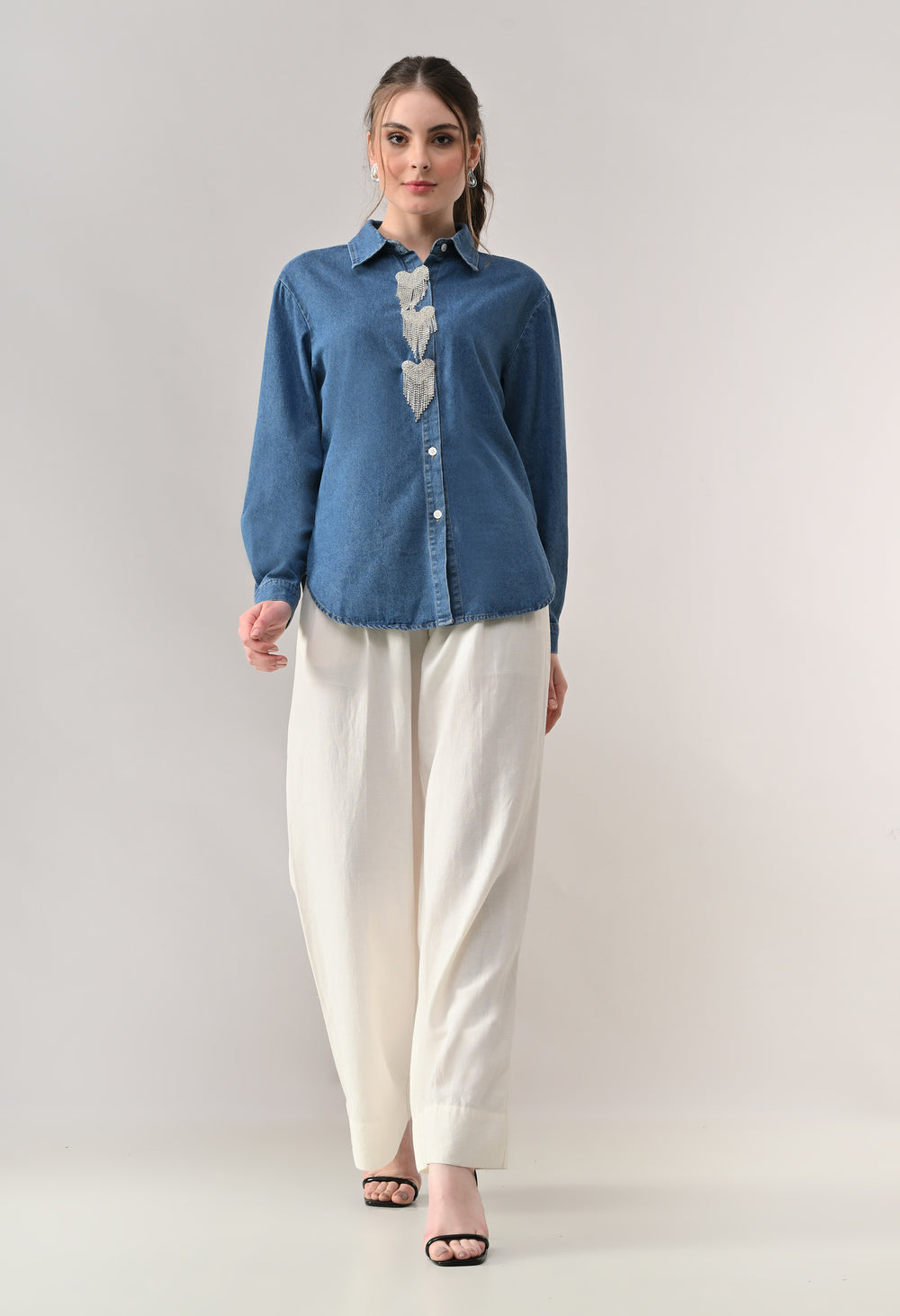 Heart Motif Denim Shirt