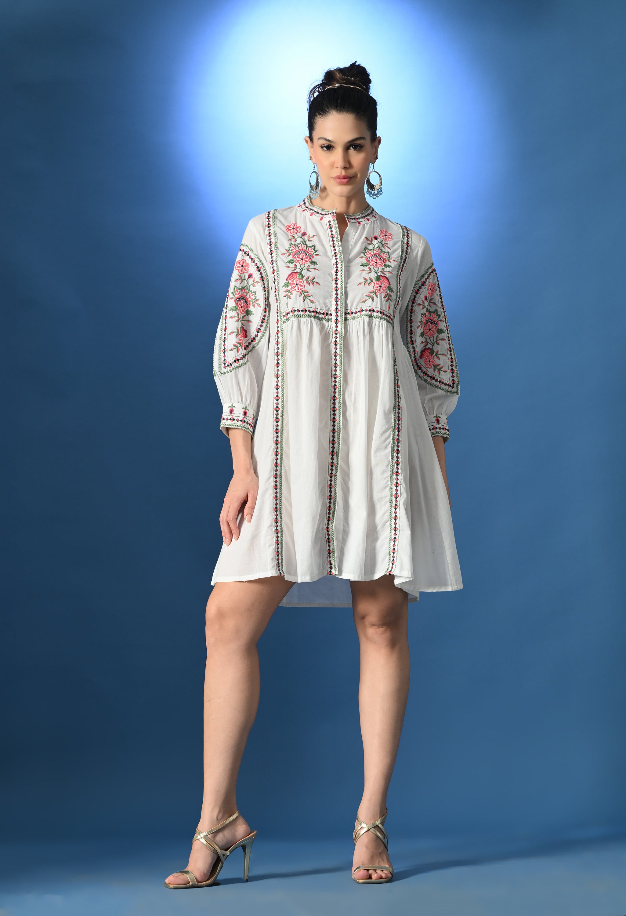 Shellora White Embroidered Dress