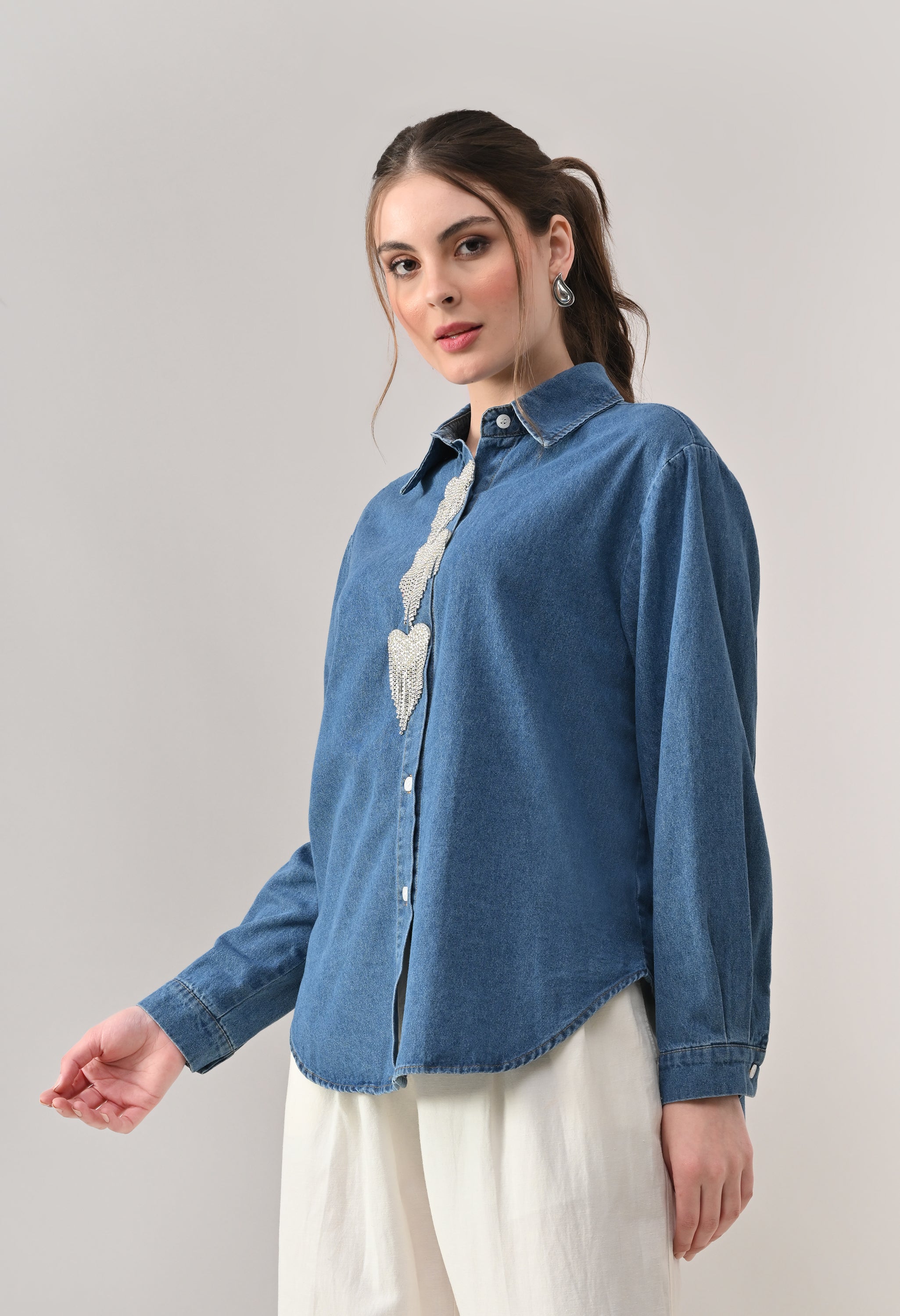 Heart Motif Denim Shirt