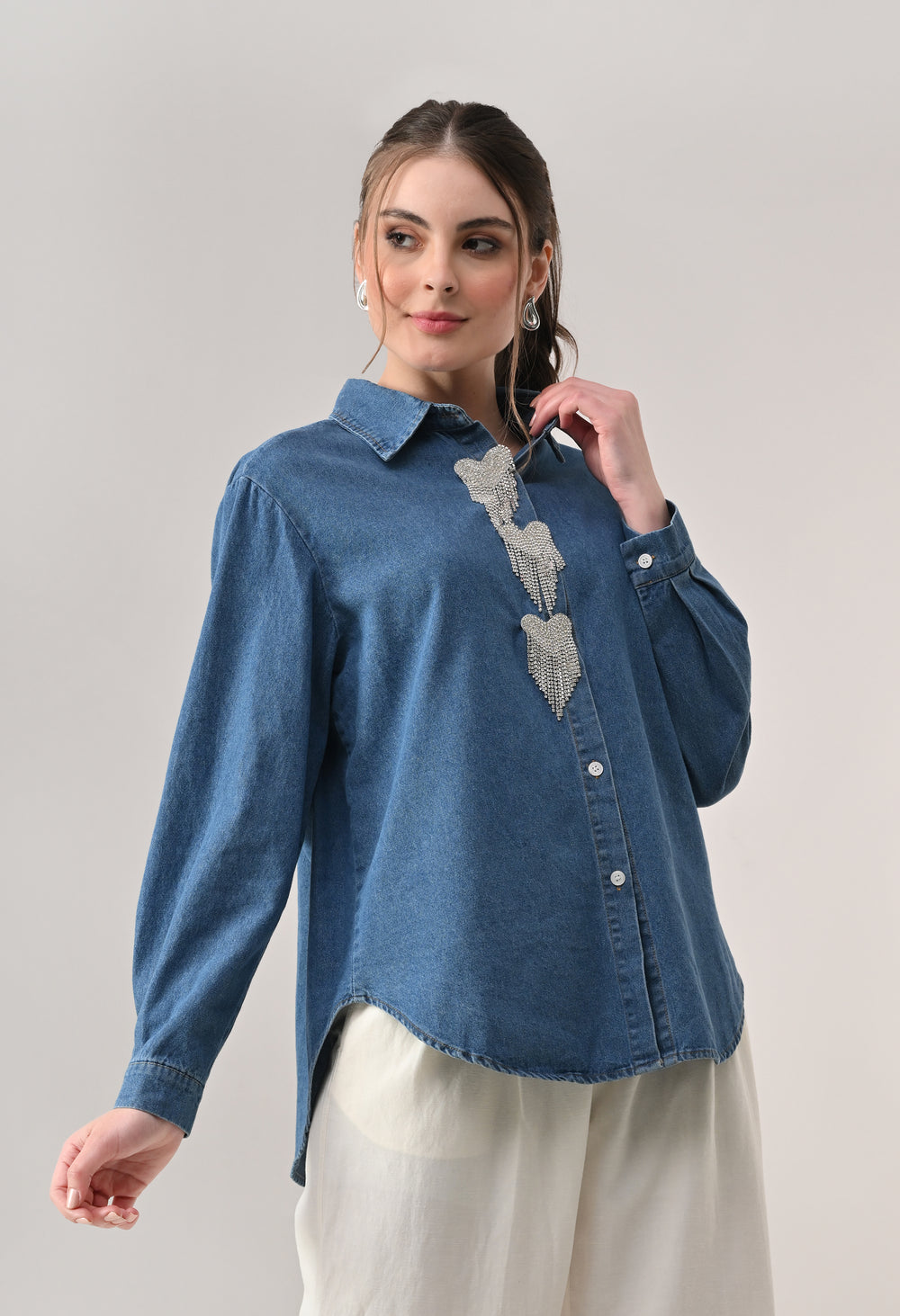 Heart Motif Denim Shirt