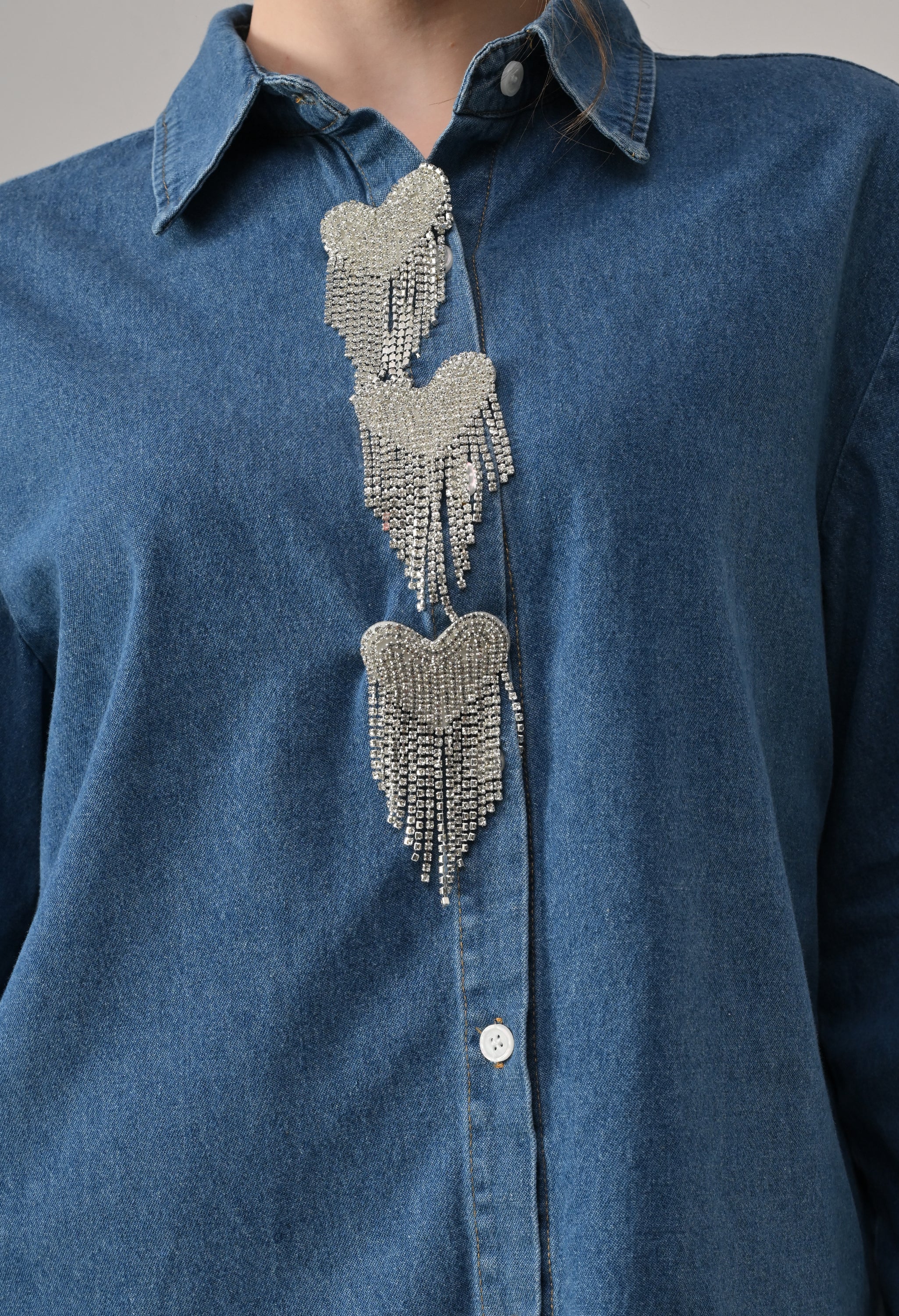 Heart Motif Denim Shirt