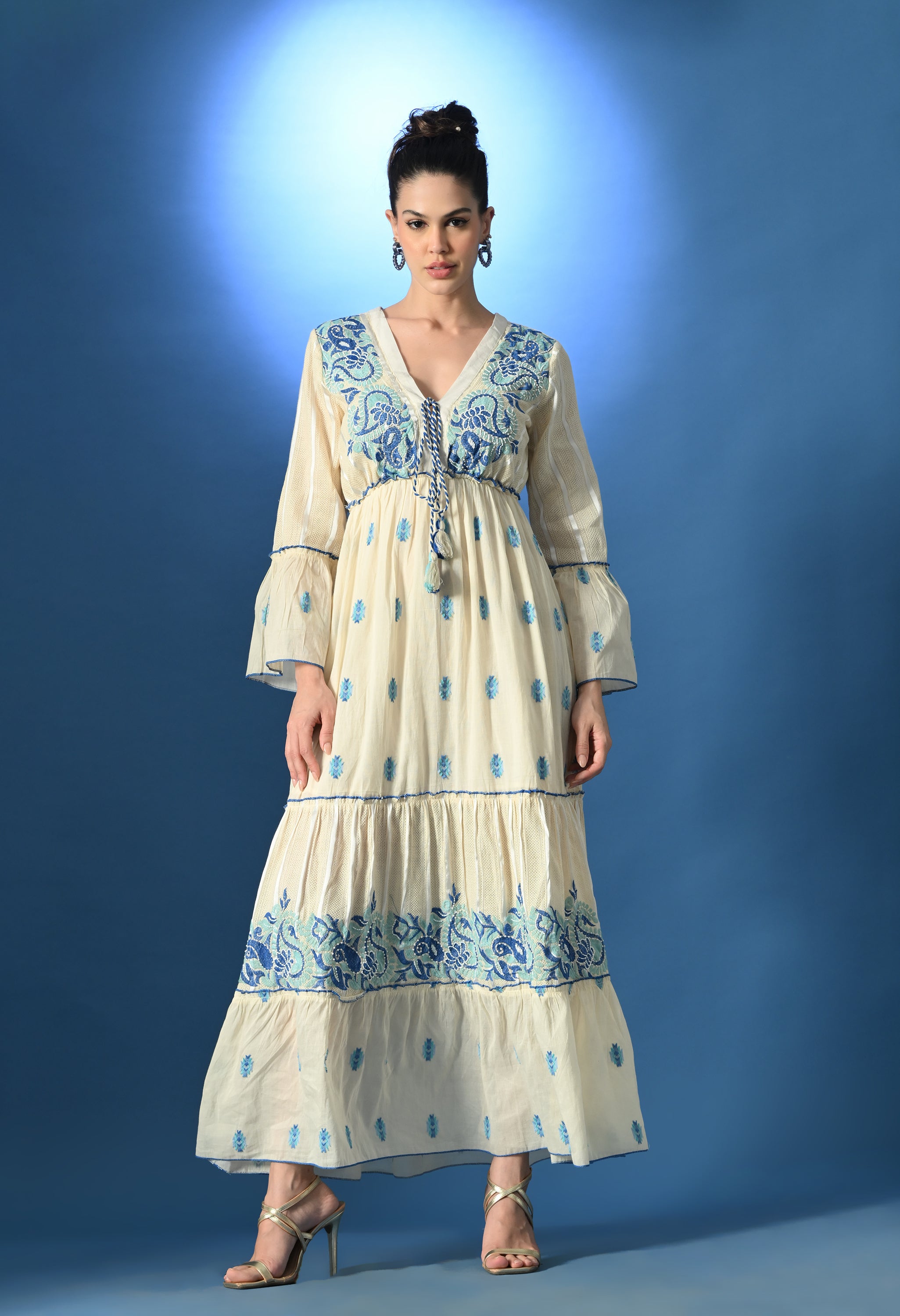 Aurora Jacquard Blue Maxi Dress