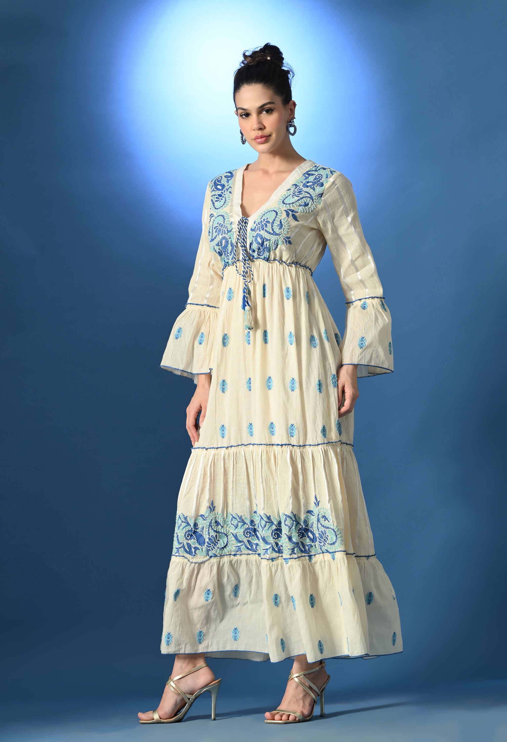 Aurora Jacquard Blue Maxi Dress