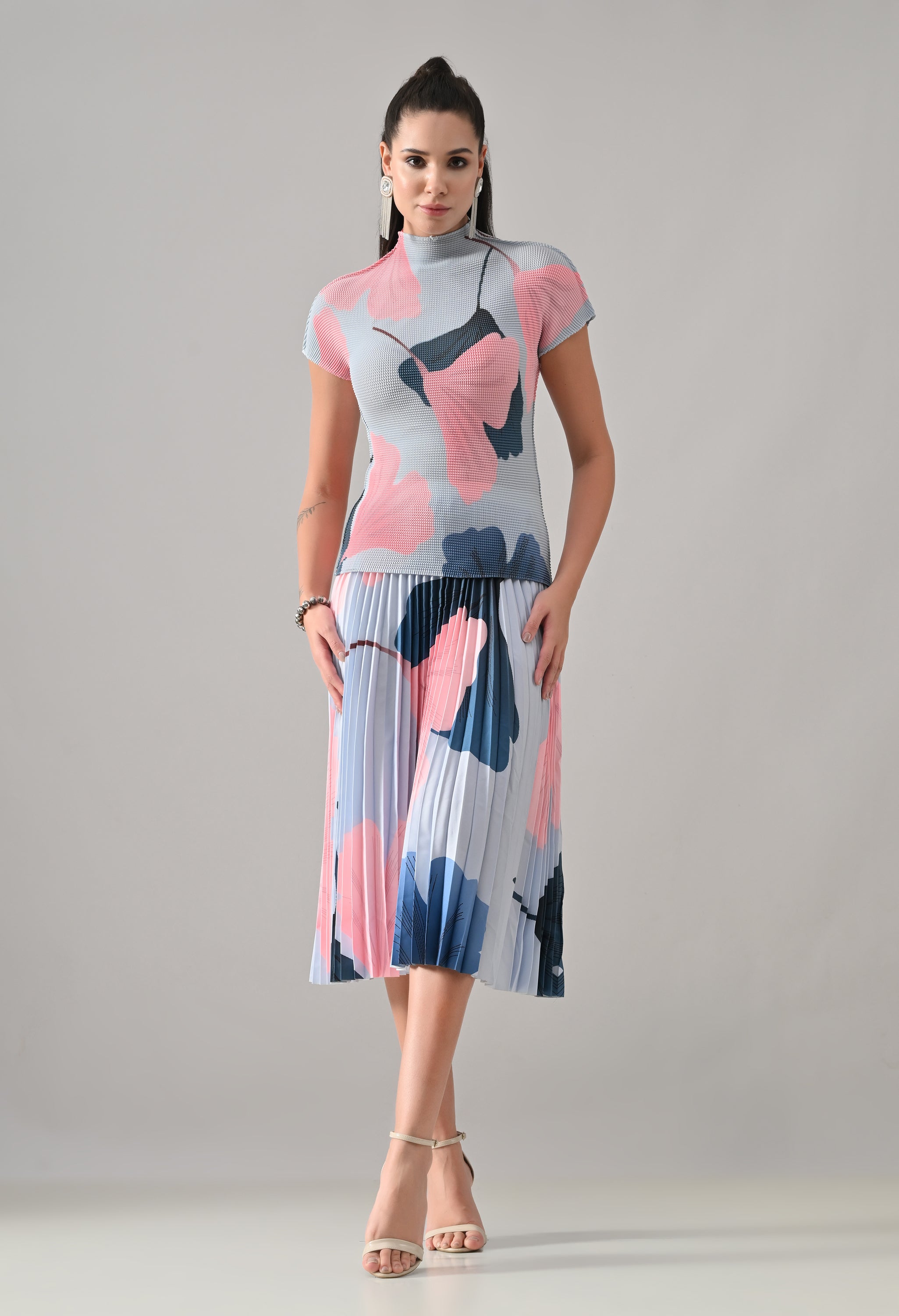 Blue Pleated Co-ord Set