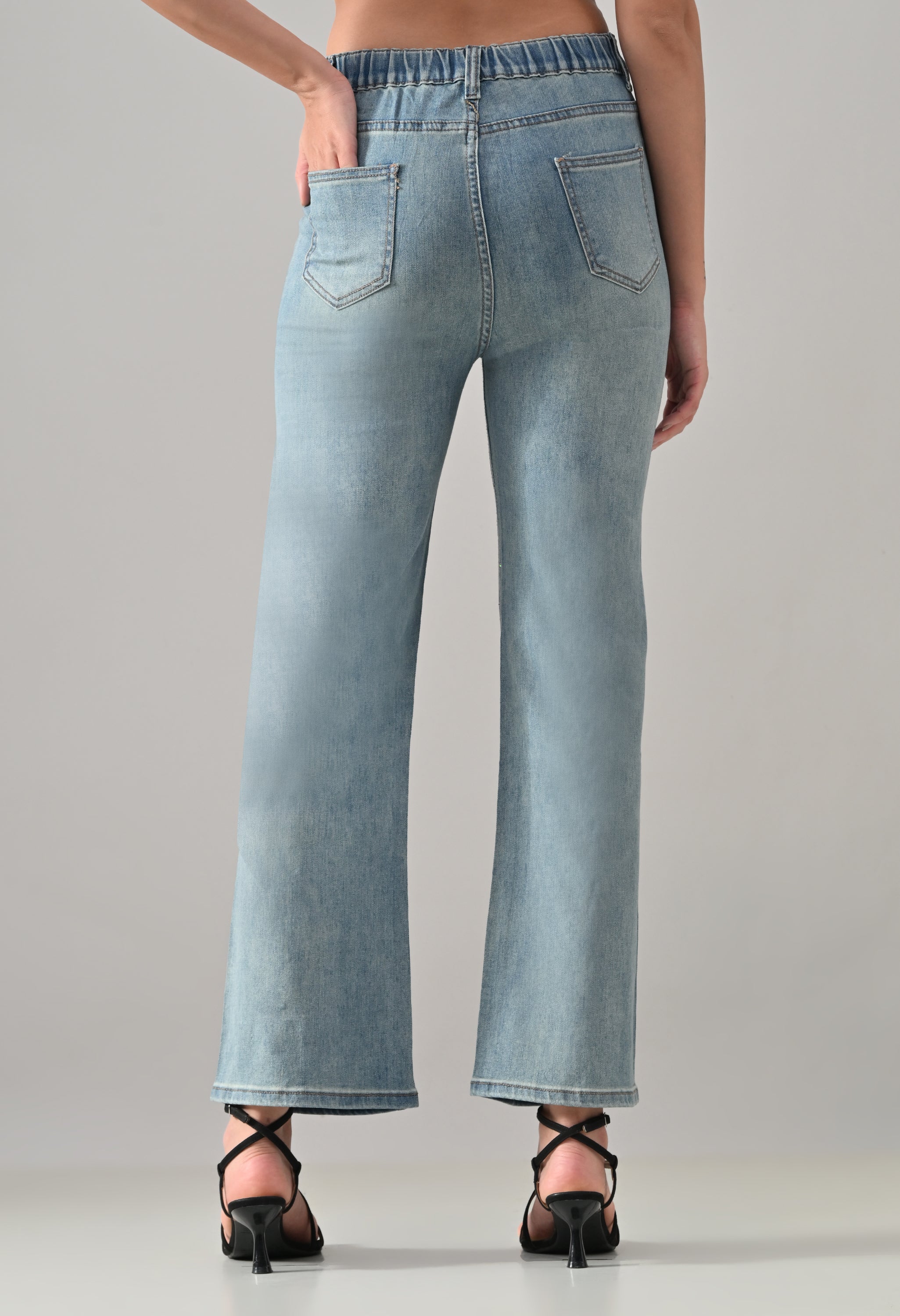 Crystal Heart Cut-Out Denim