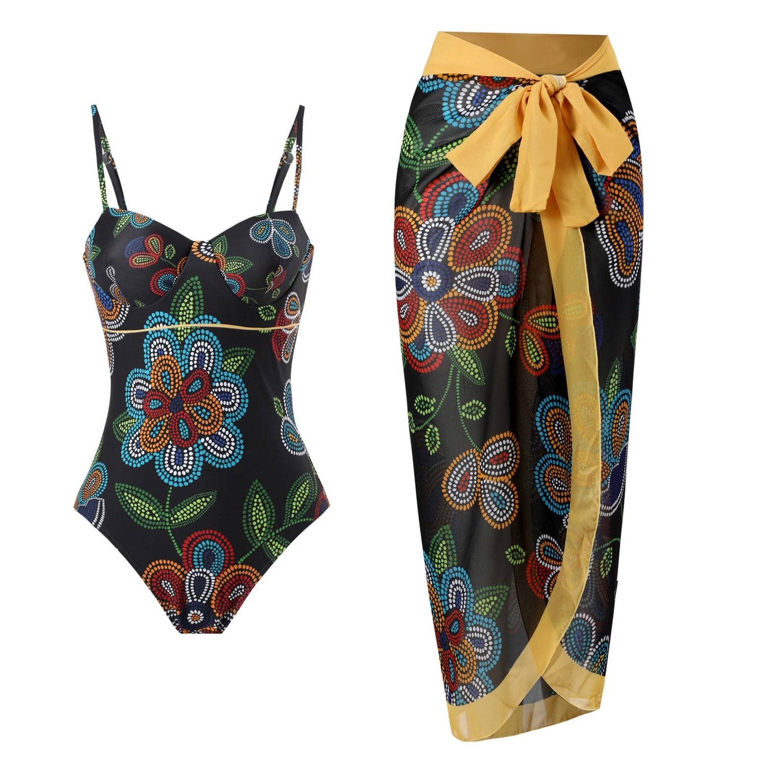 Printed Monokini With Sarong
