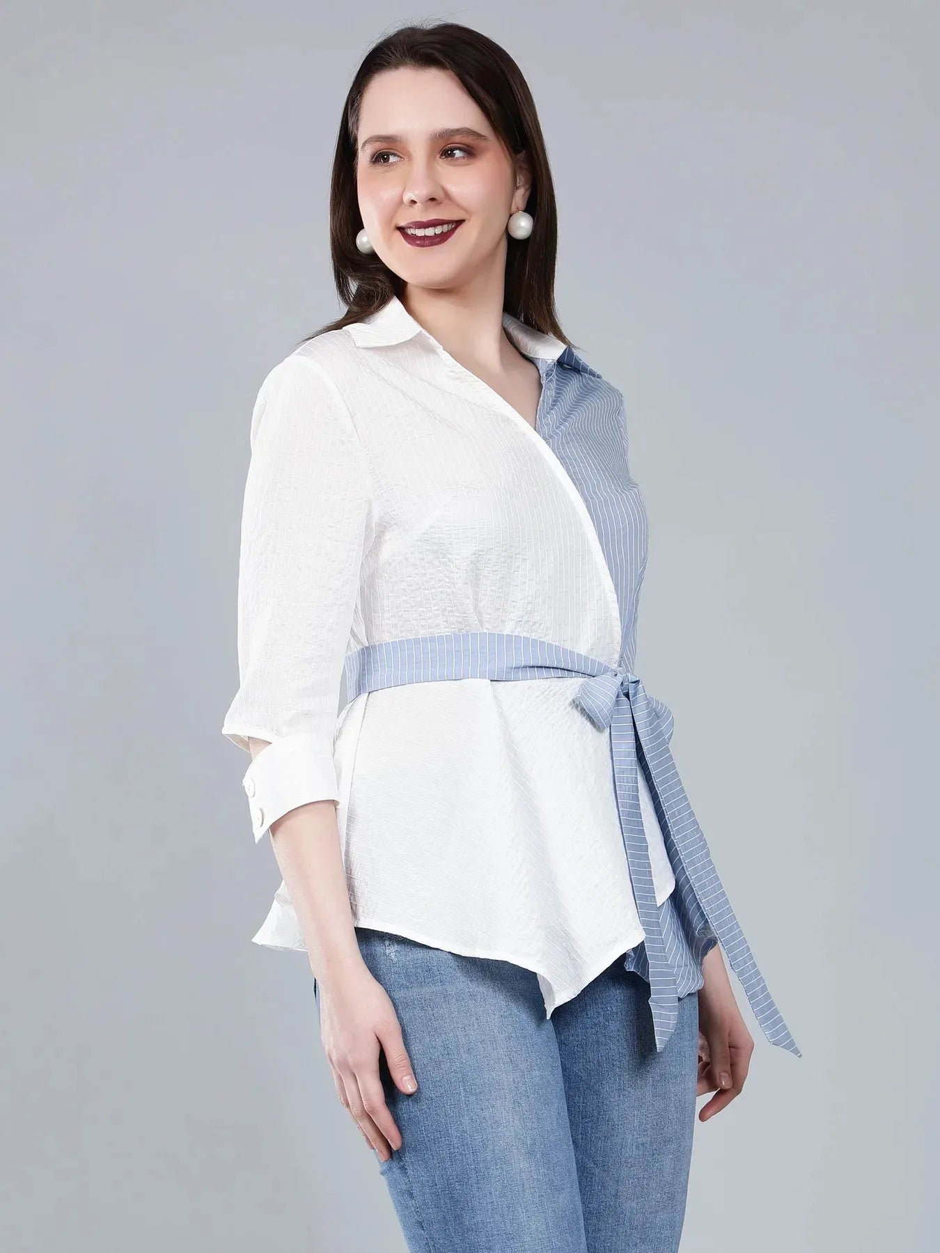 Colorblock Overlap Assymetrical Belted Top