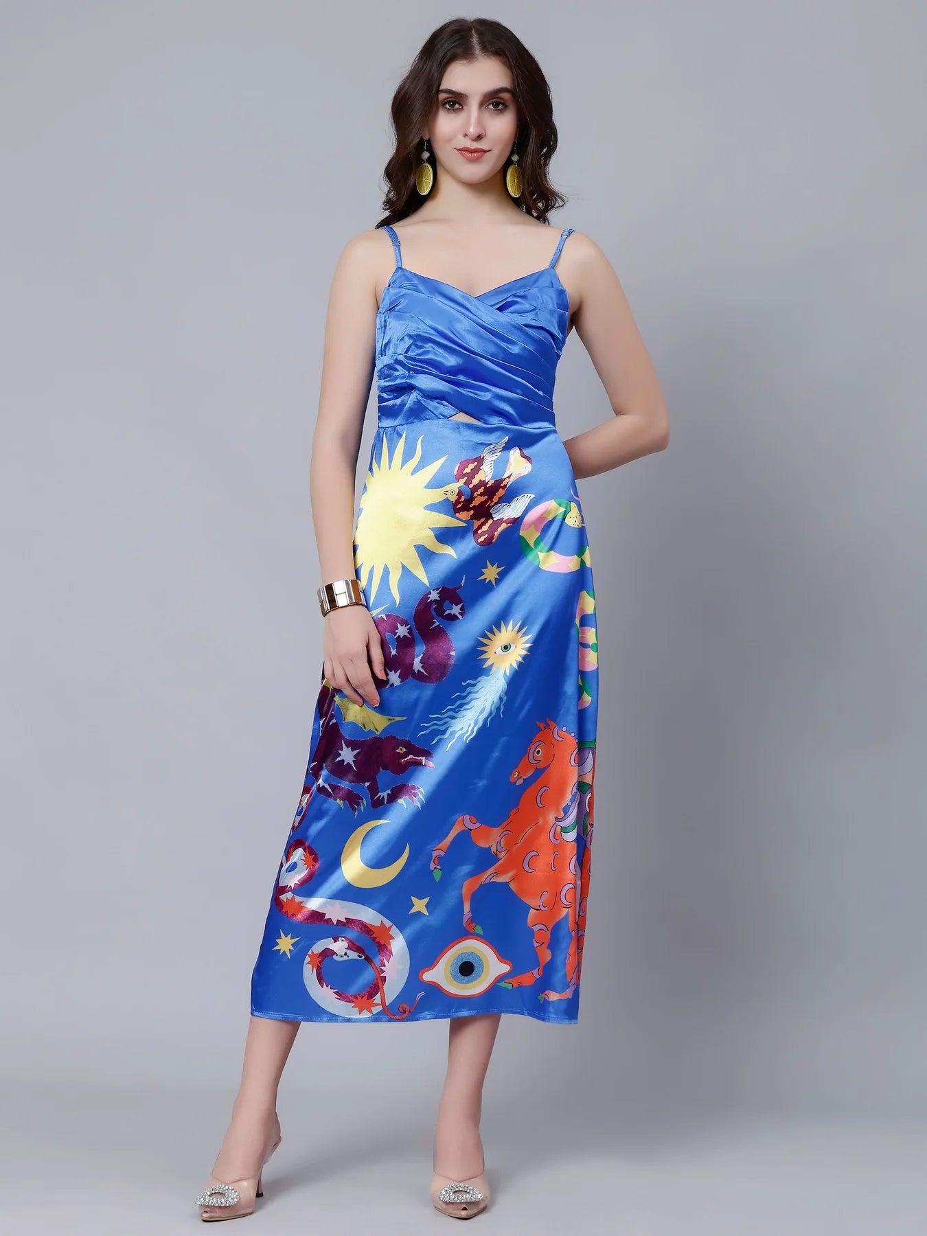 Mystic Animal Printed Satin Dress