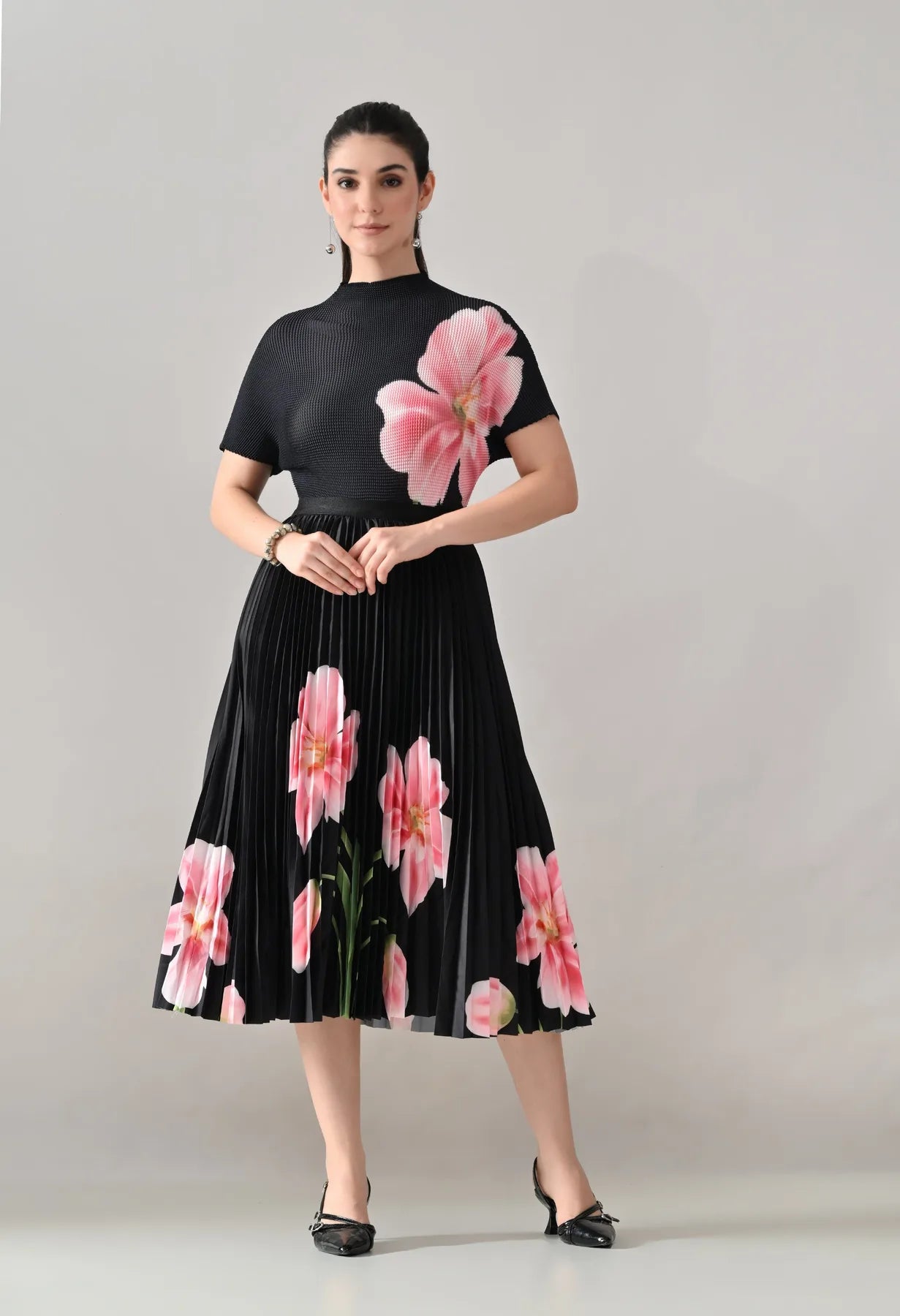 Floral Printed Pleated Two-Piece Set