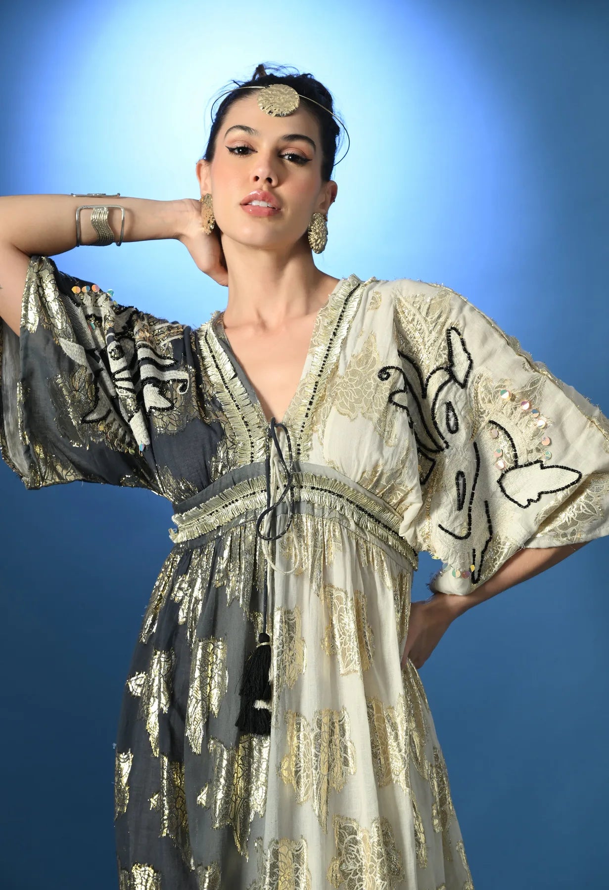 Dual tone Jacquard Maxi Dress