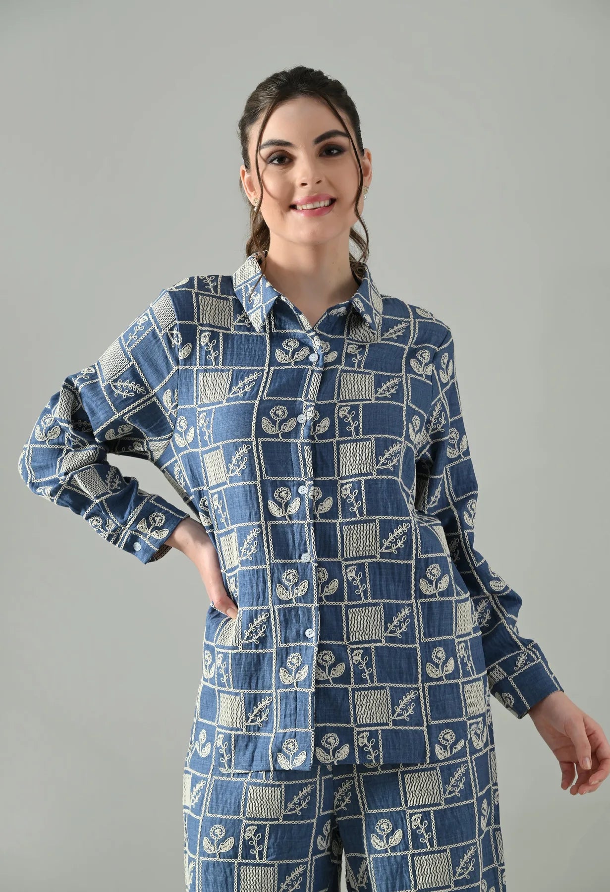 Floral Cube Embroidered Co-ord Set