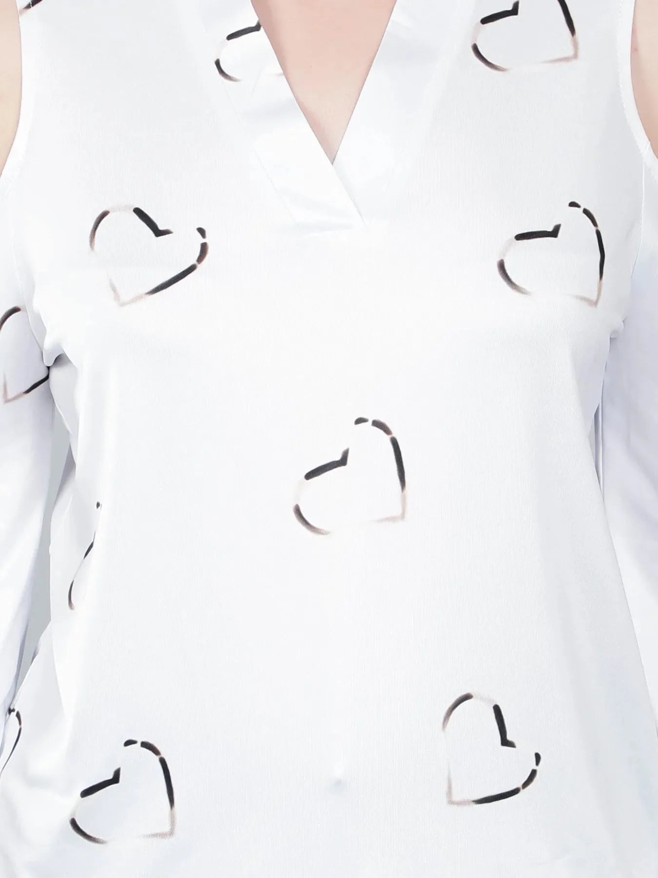 Cold Shoulder Heart Printed Blouse